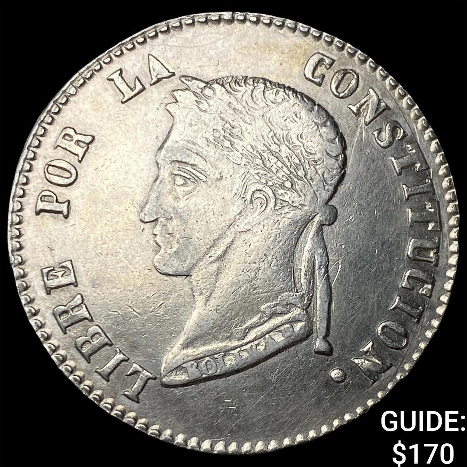1858 Bolivia Silver 1 Reale CLOSELY UNCIRCULATED (1 of 2)