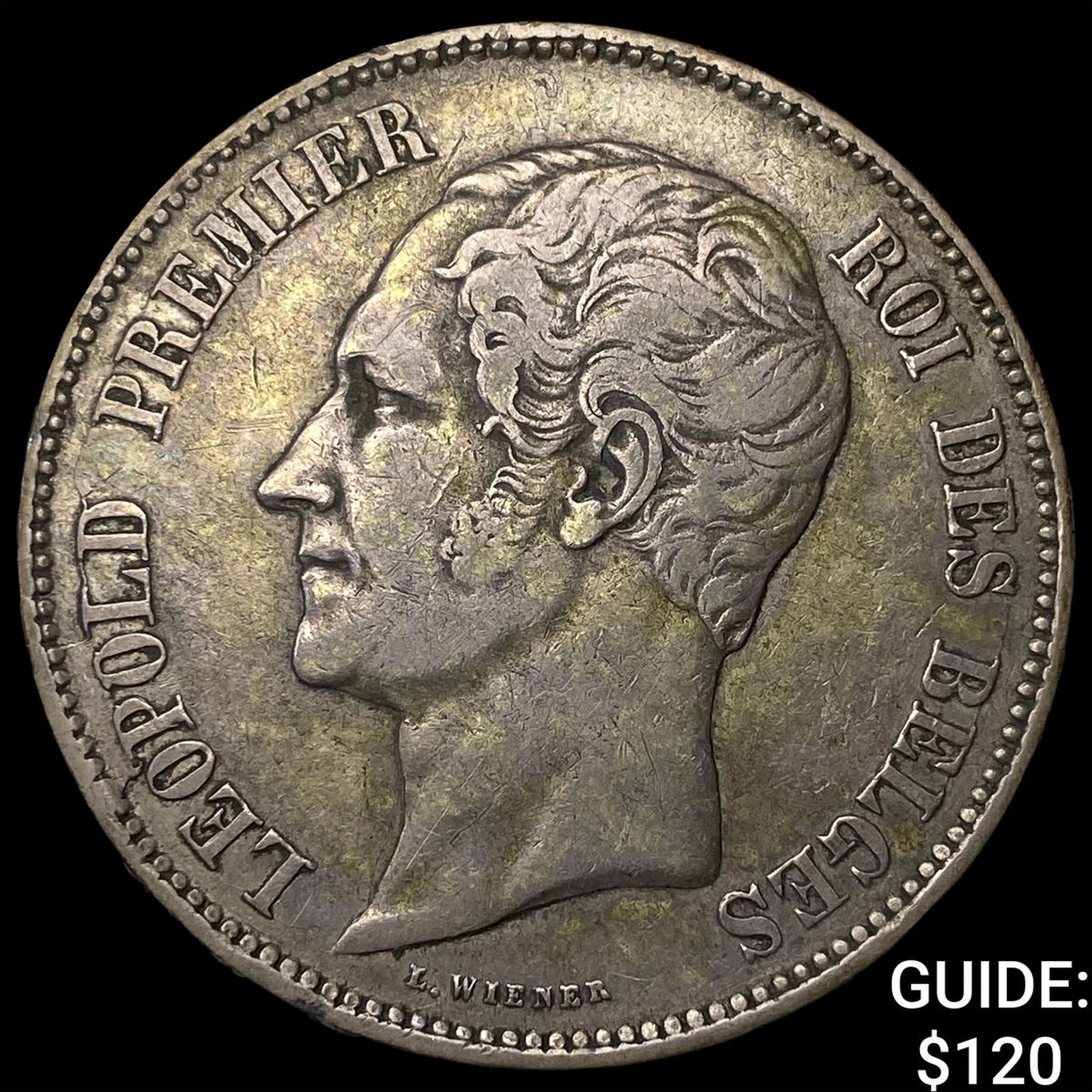 1850 Belgium Silver 5 Francs NEARLY UNCIRCULATED (1 of 2)