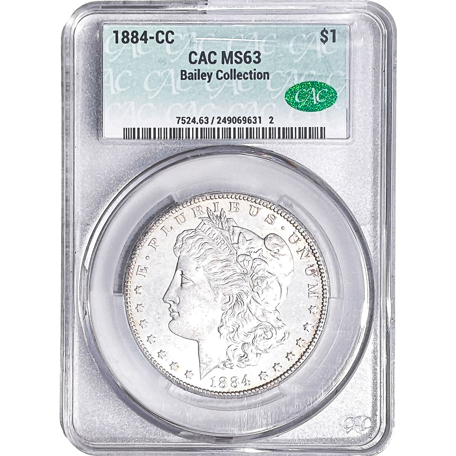1884-CC Morgan Silver Dollar CAC MS63 Bailey Coll.: 1884-CC Morgan Silver Dollar CAC MS63 Bailey Coll.