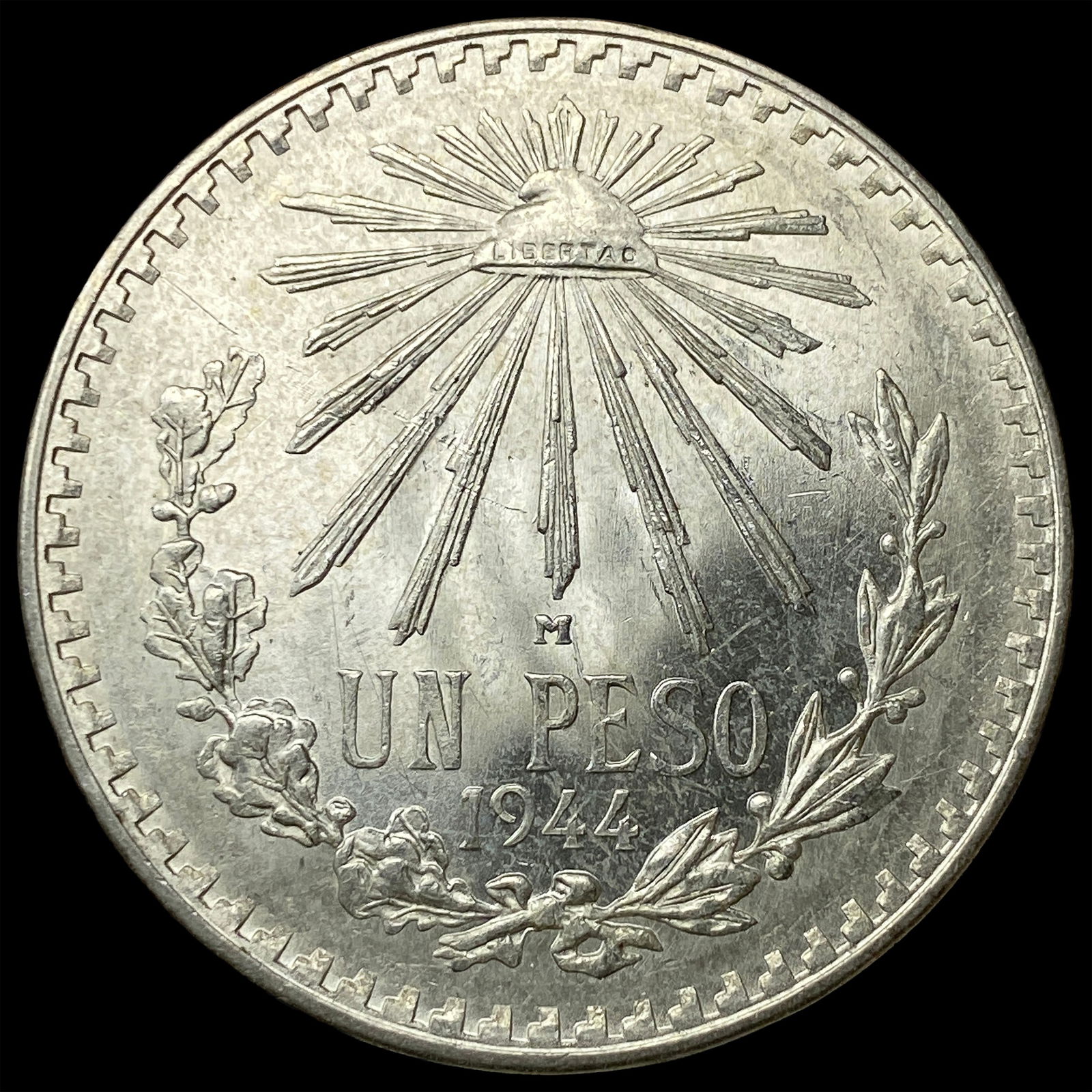 1944 Mexico Silver 1 Peso GEM BU: 1944 Mexico Silver 1 Peso GEM BU