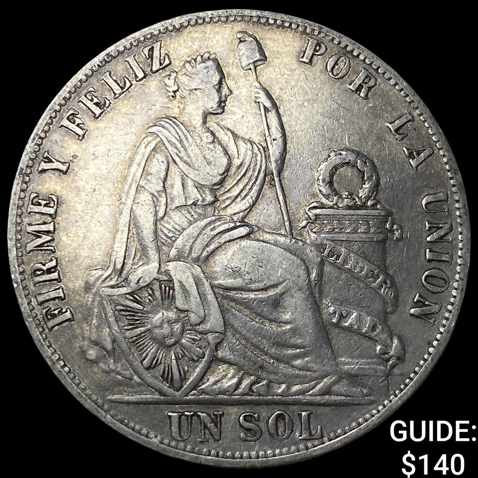 1892 Peru Silver 1 Sol CLOSELY UNCIRCULATED: 1892 Peru Silver 1 Sol CLOSELY UNCIRCULATED
