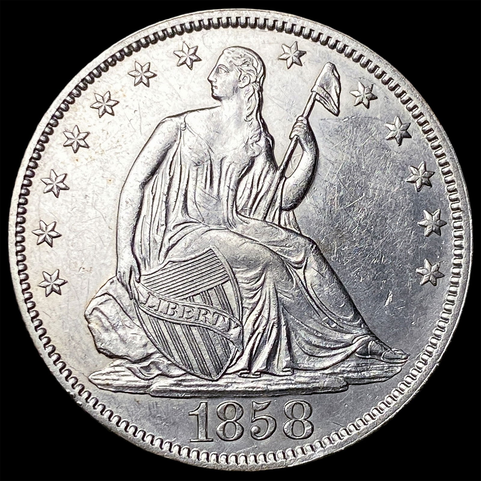 1858 Silver Half Dollar (Seated Liberty) UNCIRCULATED: 1858 Silver Half Dollar (Seated Liberty) UNCIRCULATED
