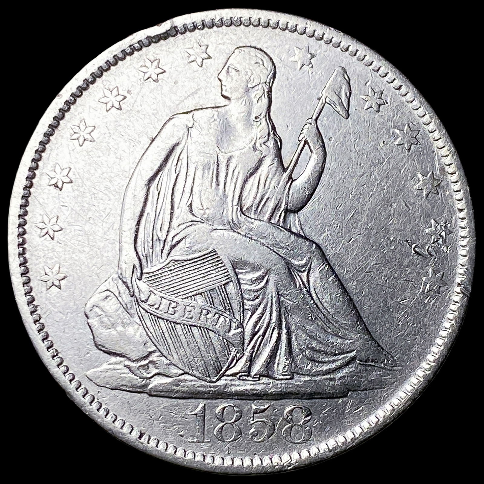 1858-O Silver Half Dollar CLOSELY UNCIRCULATED: 1858-O Silver Half Dollar CLOSELY UNCIRCULATED