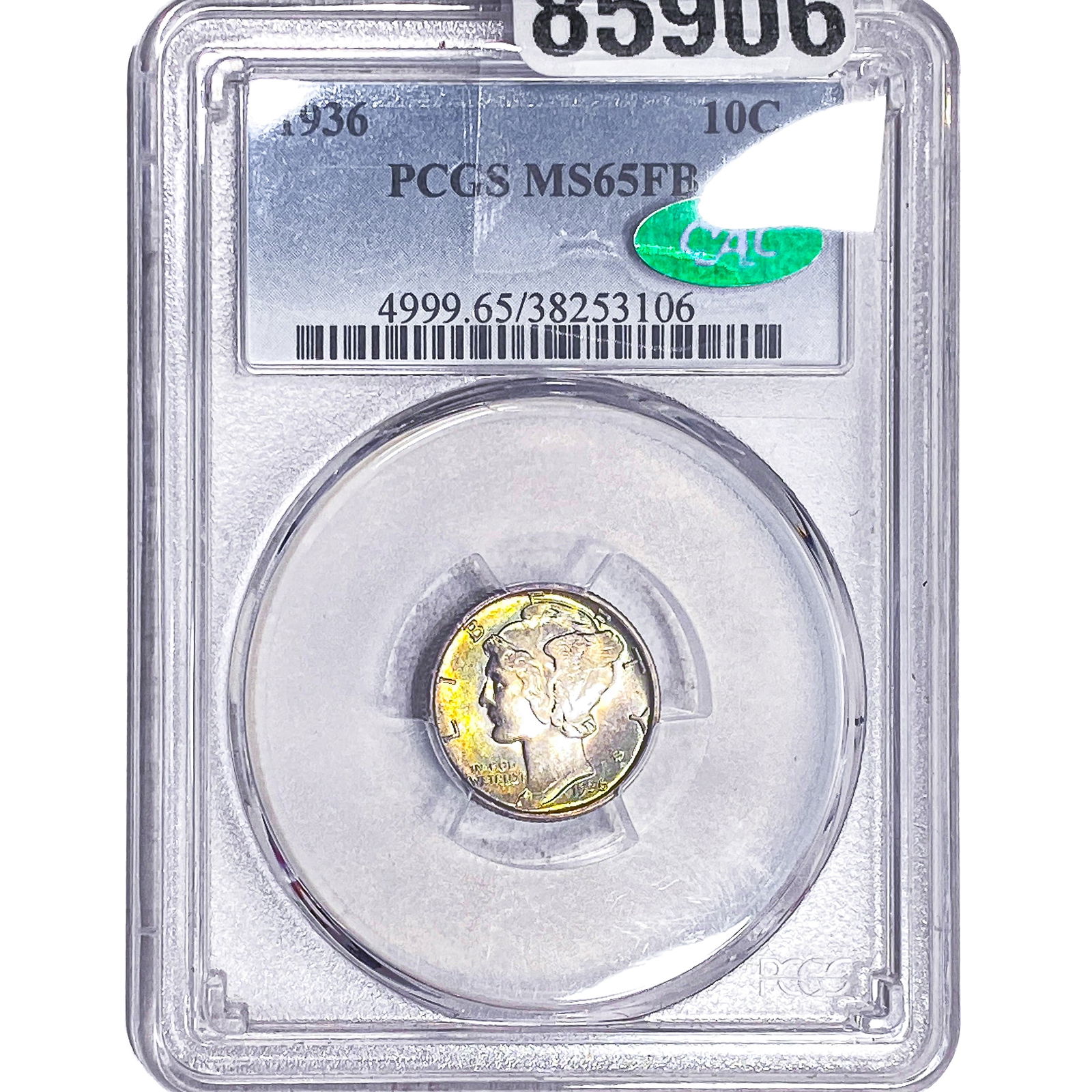 1936 CAC Mercury Silver Dime PCGS MS65 FB: 1936 CAC Mercury Silver Dime PCGS MS65 FB