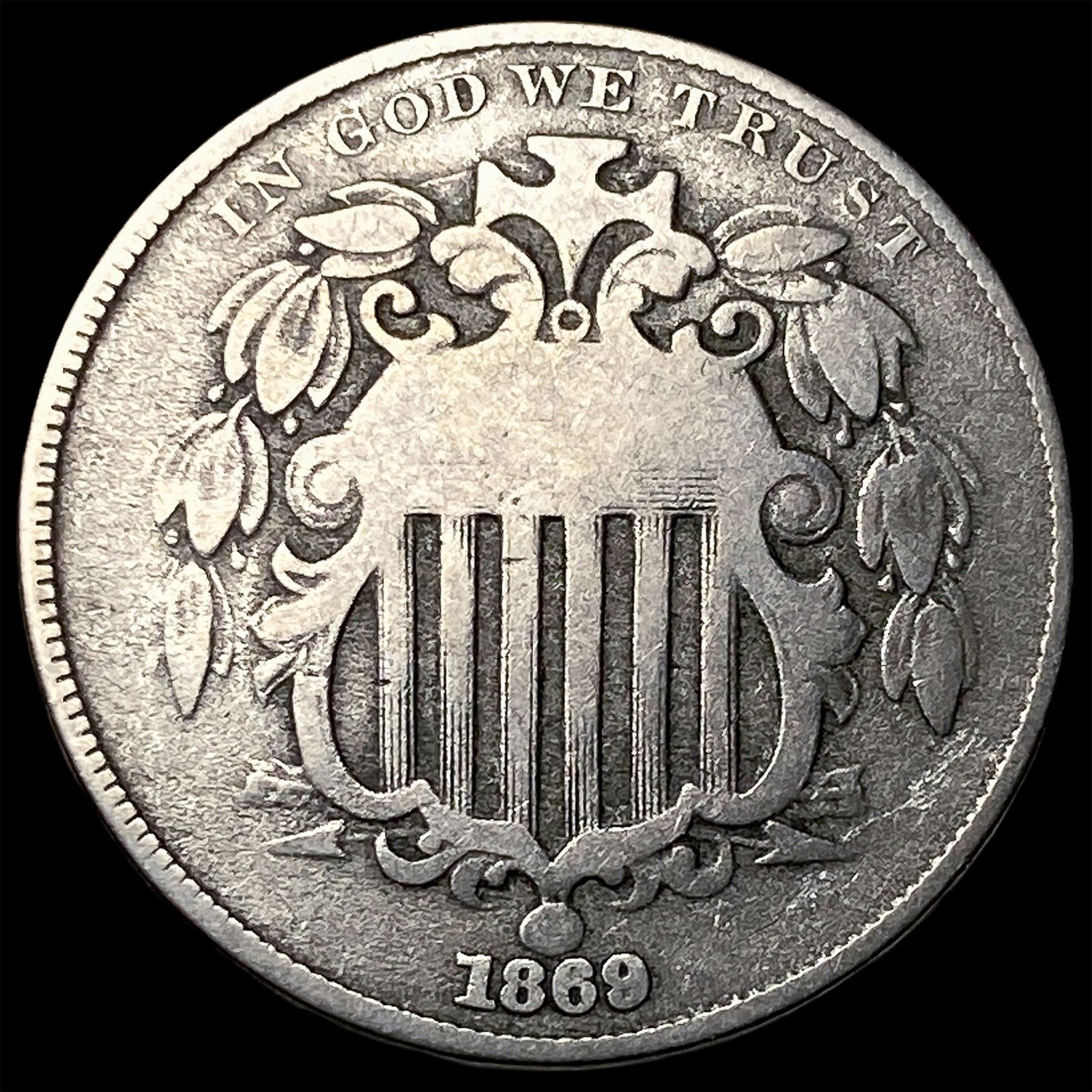 1869 Shield Nickel ABOUT UNCIRCULATED: 1869 Shield Nickel ABOUT UNCIRCULATED