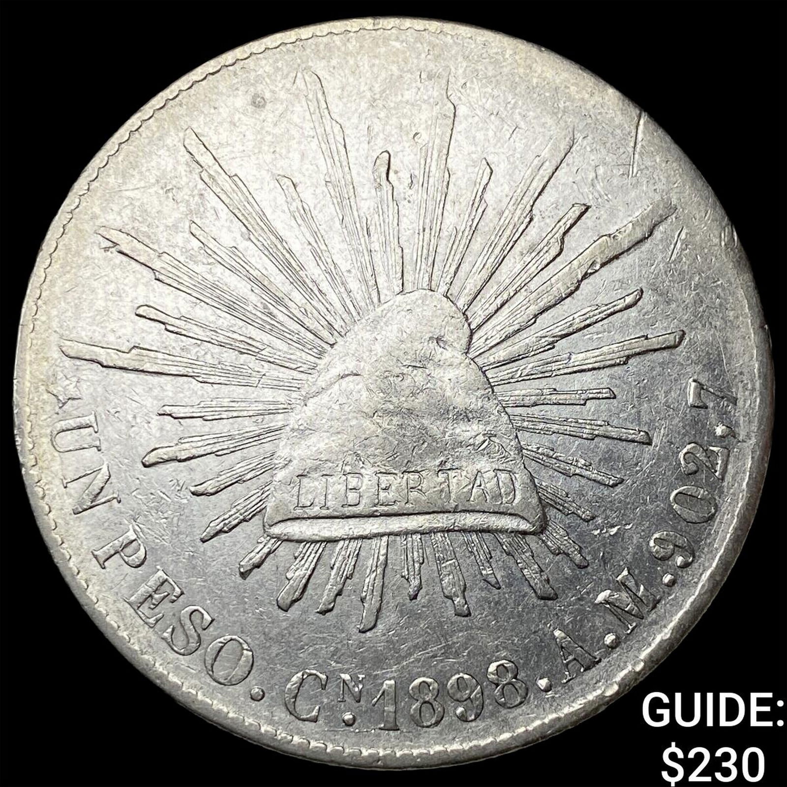 1898 Mexico Silver 1 Peso NEARLY UNCIRCULATED: 1898 Mexico Silver 1 Peso NEARLY UNCIRCULATED