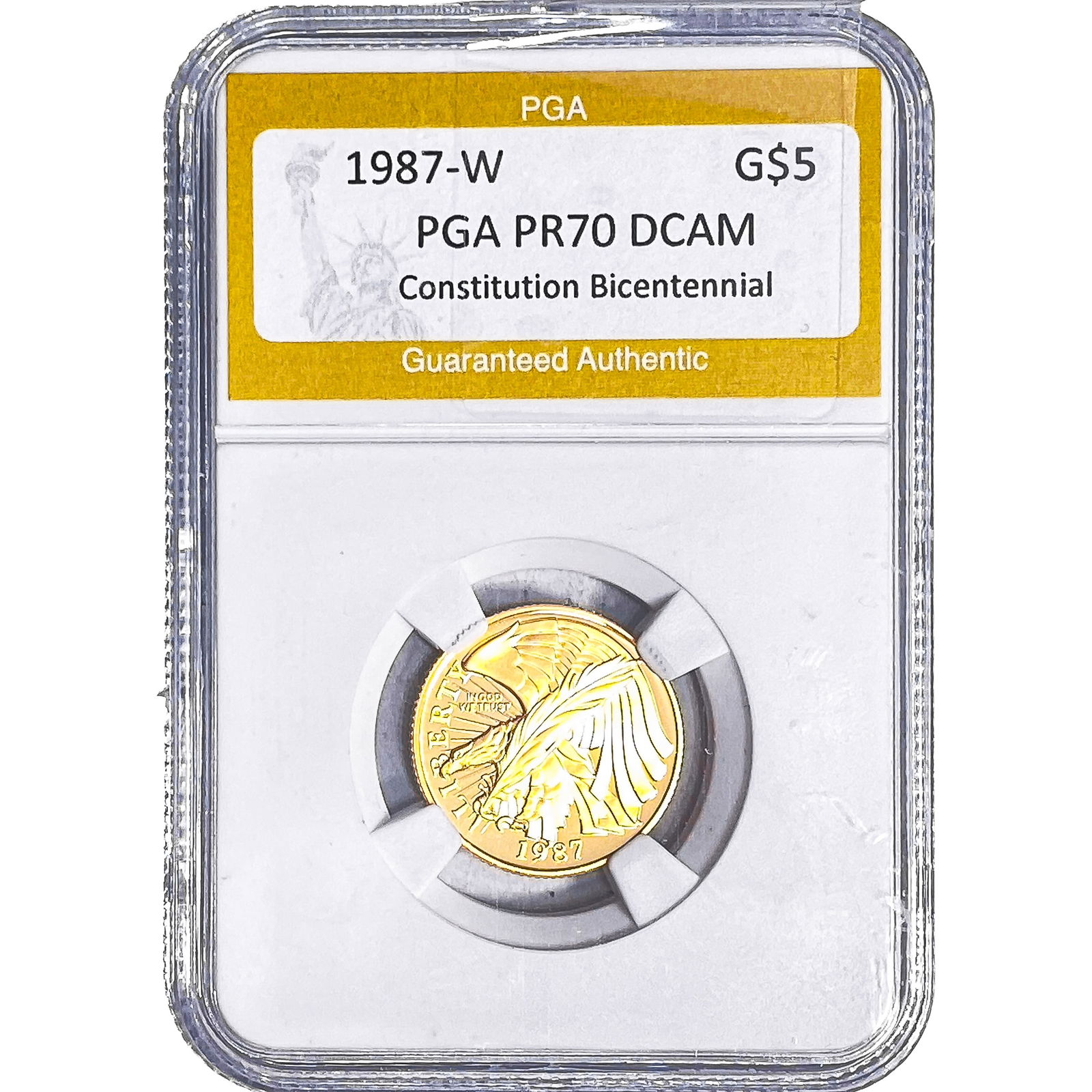 1987-W .2419oz Gold $5 Constitution PGA PR70 DCAM: 1987-W .2419oz Gold $5 Constitution PGA PR70 DCAM
