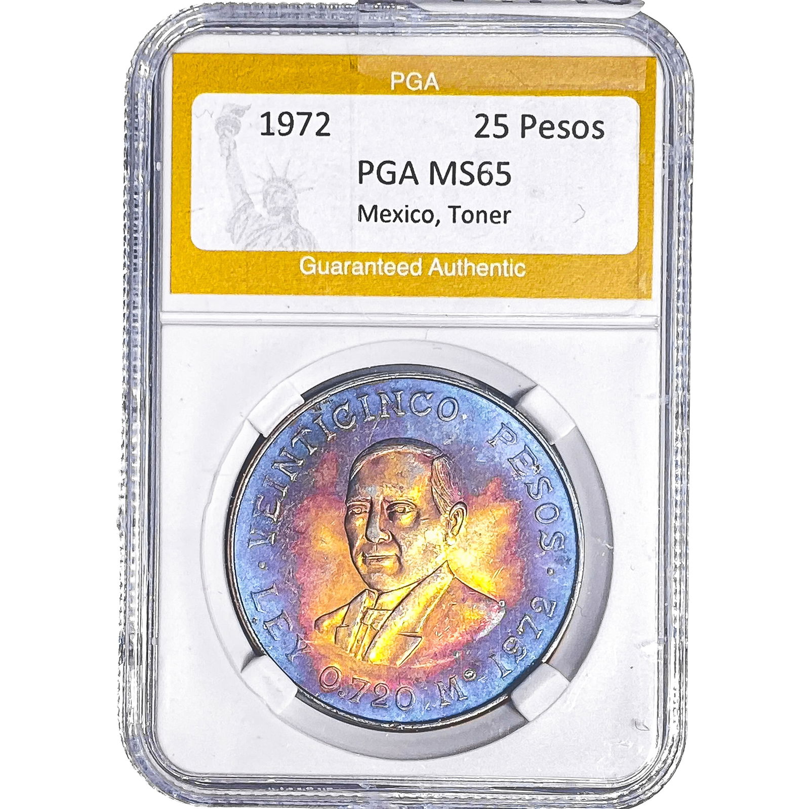1972 Mexico Silver 25 Pesos PGA MS65 Toner: 1972 Mexico Silver 25 Pesos PGA MS65 Toner