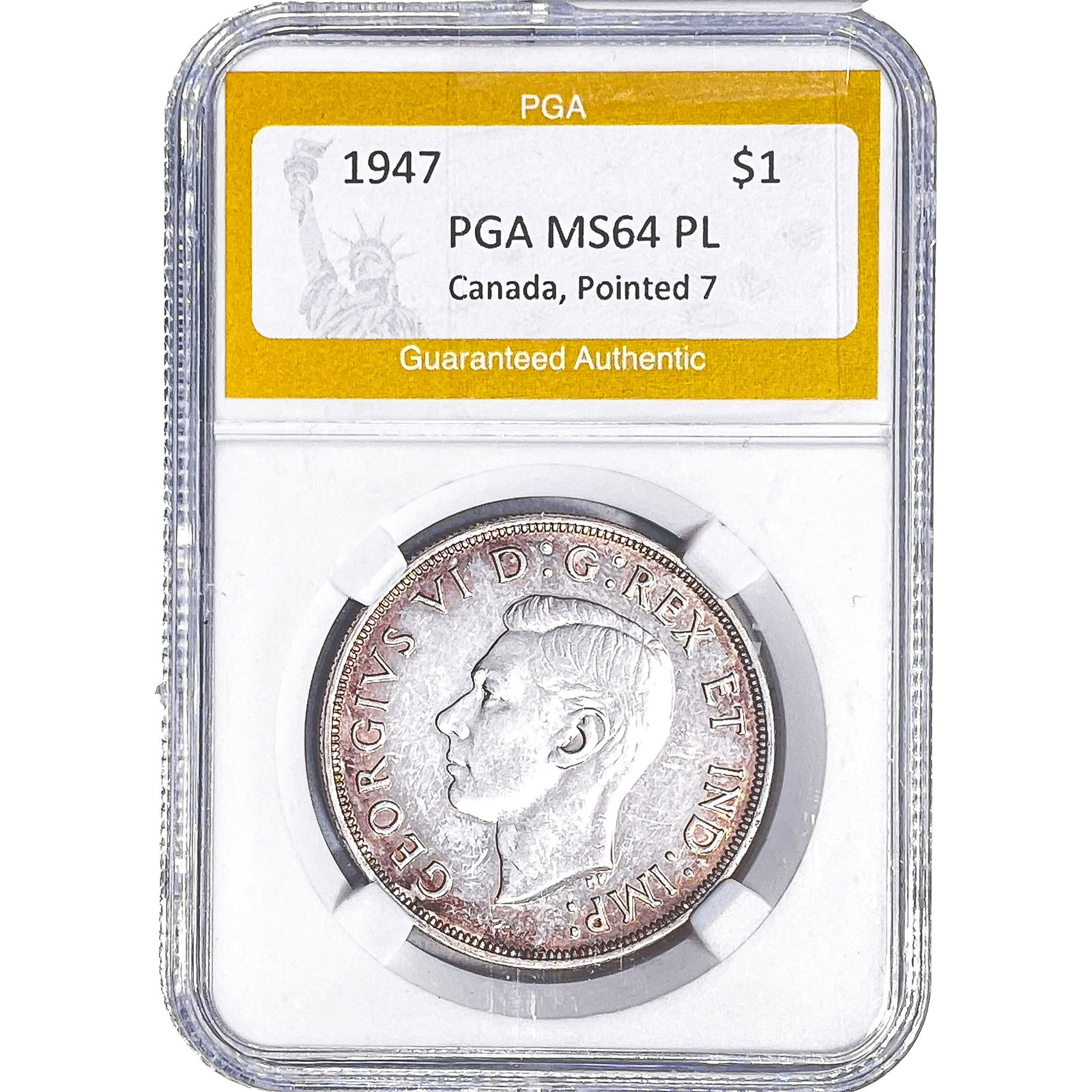 1947 Canada Silver Dollar PGA MS64 PL Pointed 7: 1947 Canada Silver Dollar PGA MS64 PL Pointed 7