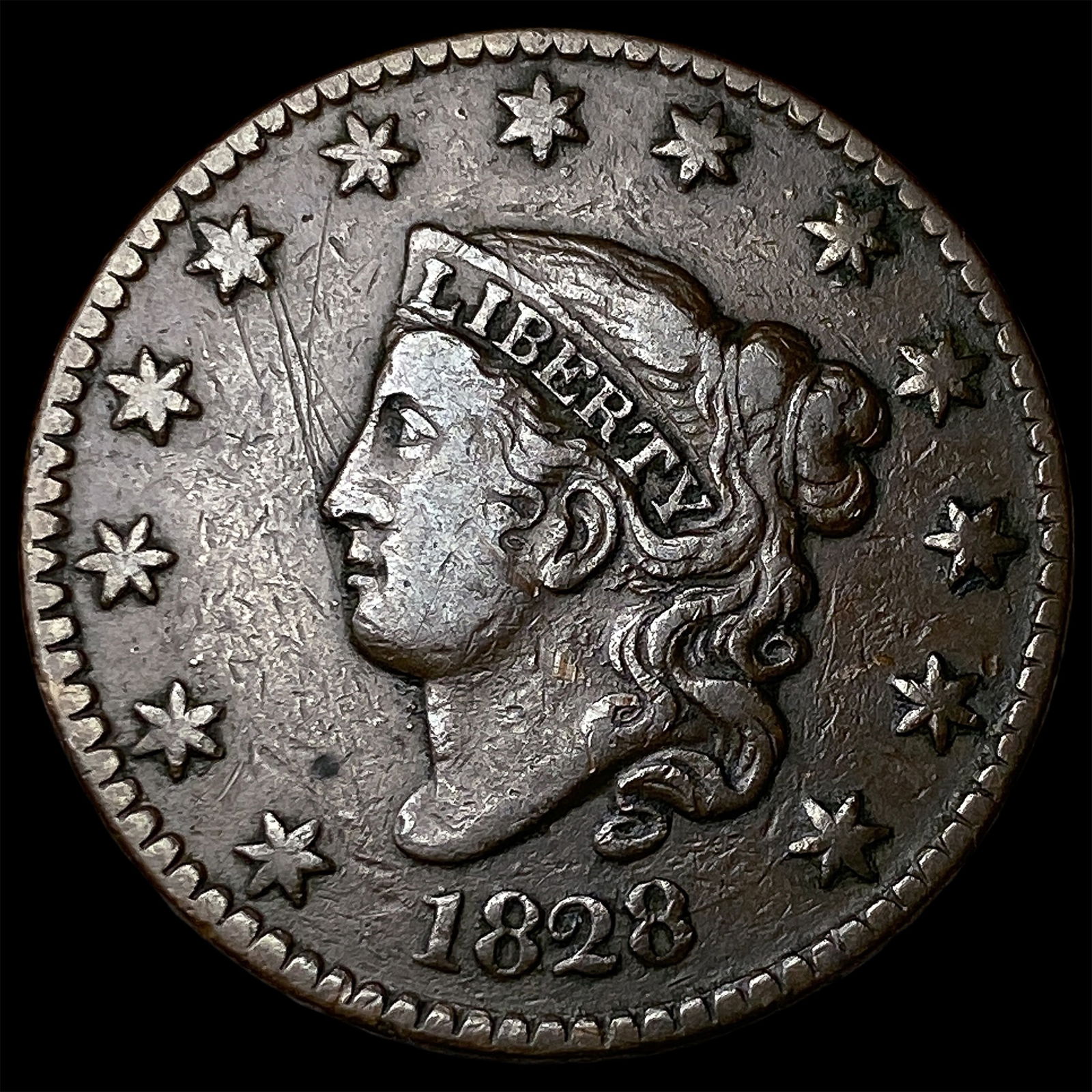 1828 Coronet Head Large Cent ABOUT UNCIRCULATED: 1828 Coronet Head Large Cent ABOUT UNCIRCULATED