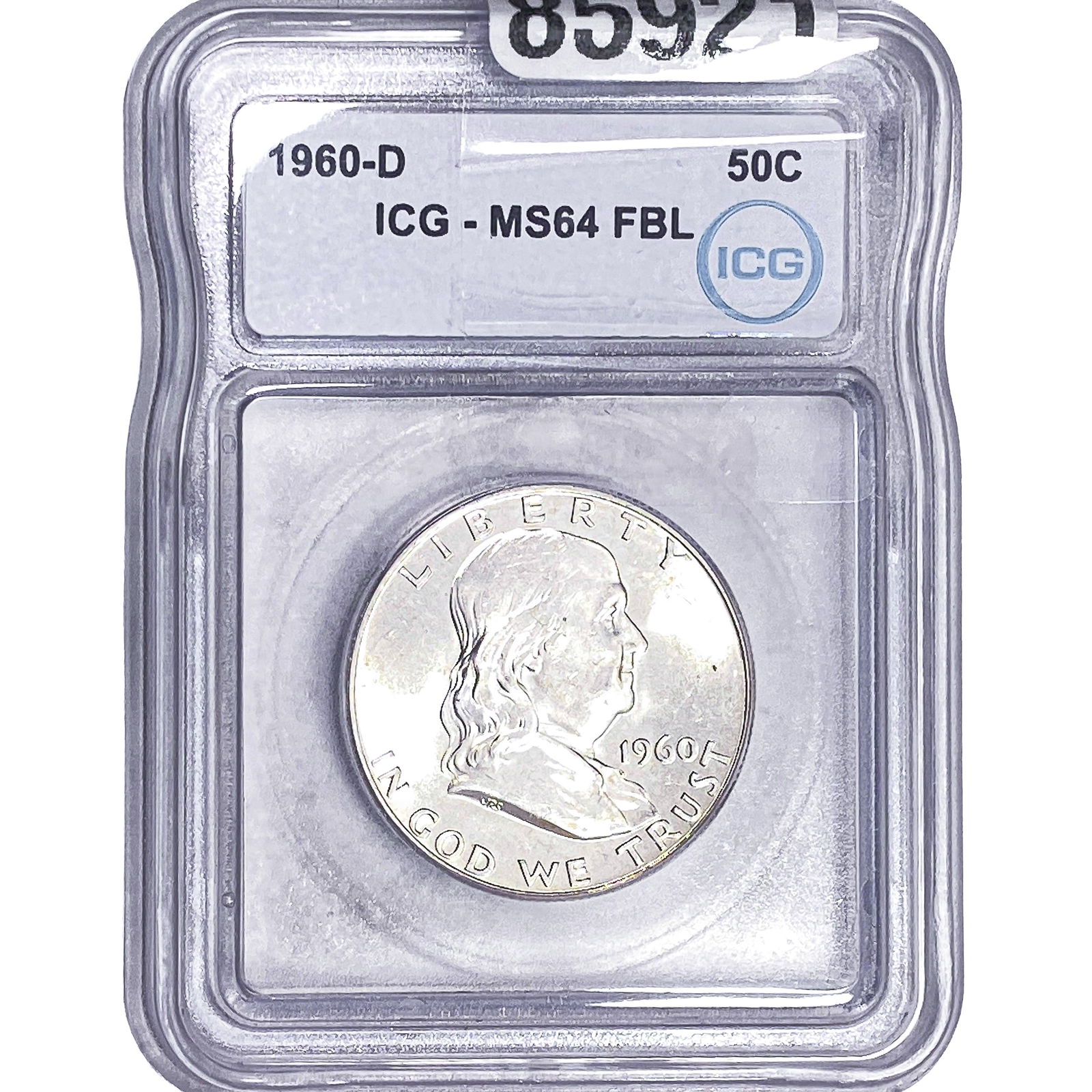 1960-D Franklin Half Dollar ICG MS64 FBL: 1960-D Franklin Half Dollar ICG MS64 FBL