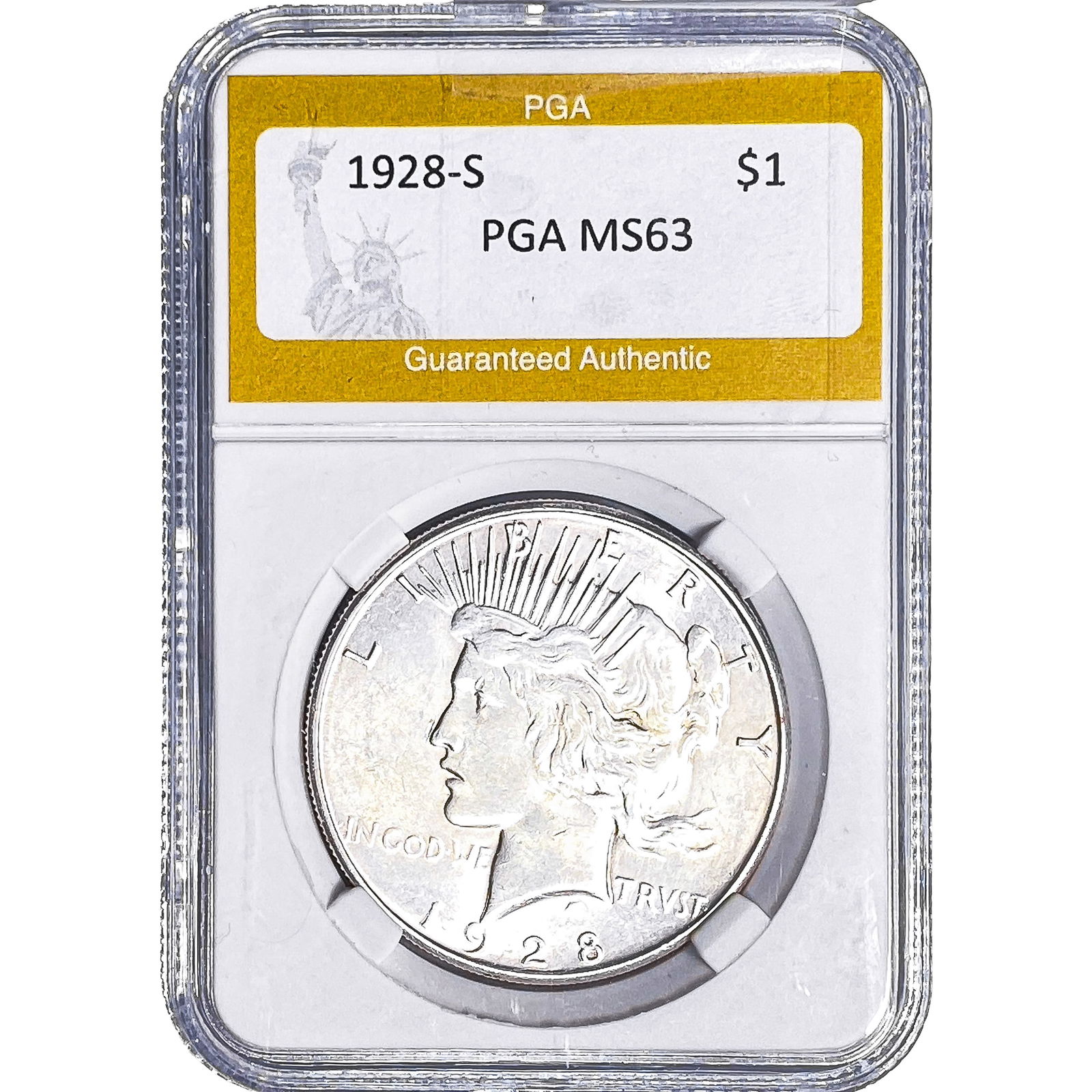 1928-S Silver Peace Dollar PGA MS63: 1928-S Silver Peace Dollar PGA MS63