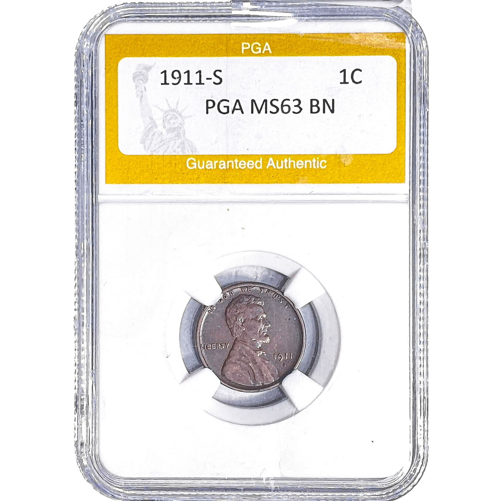 1911-S Wheat Cent PGA MS63 BN: 1911-S Wheat Cent PGA MS63 BN
