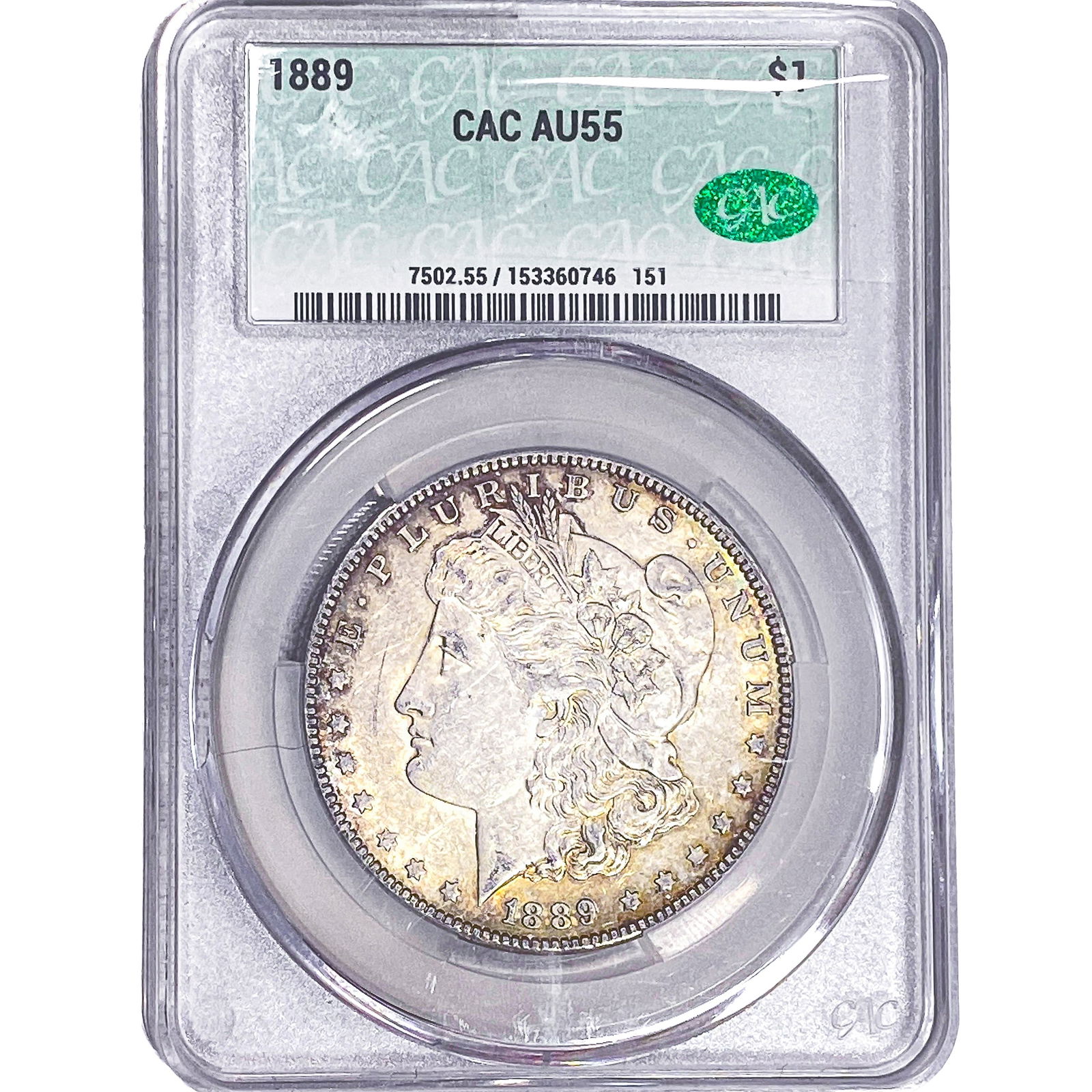 1889 Morgan Silver Dollar CAC AU55: 1889 Morgan Silver Dollar CAC AU55