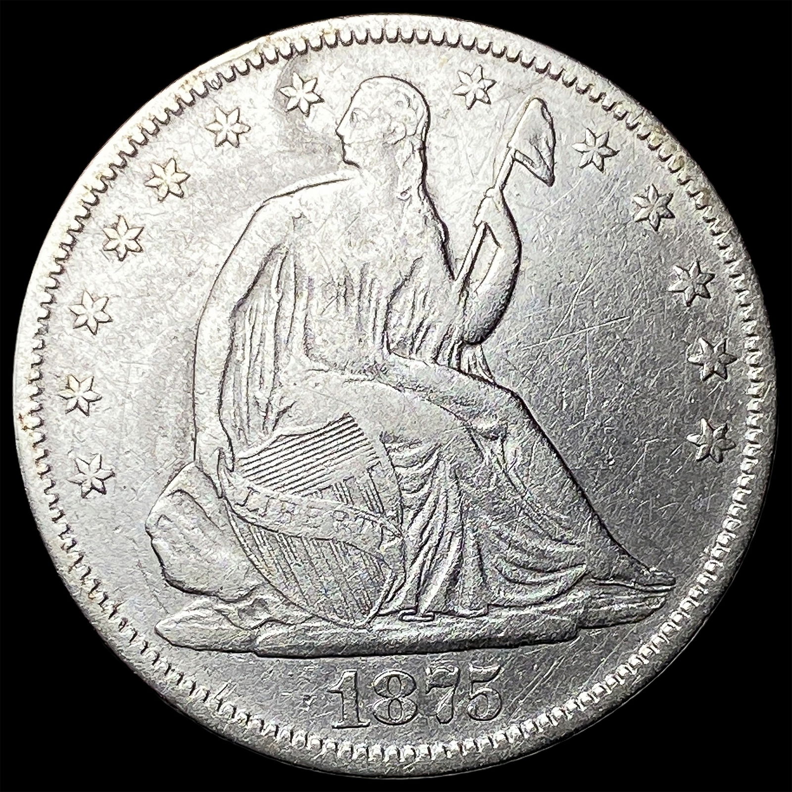 1875-S Silver Half Dollar (Seated Liberty) LIGHTLY CIRCULATED: 1875-S Silver Half Dollar (Seated Liberty) LIGHTLY CIRCULATED