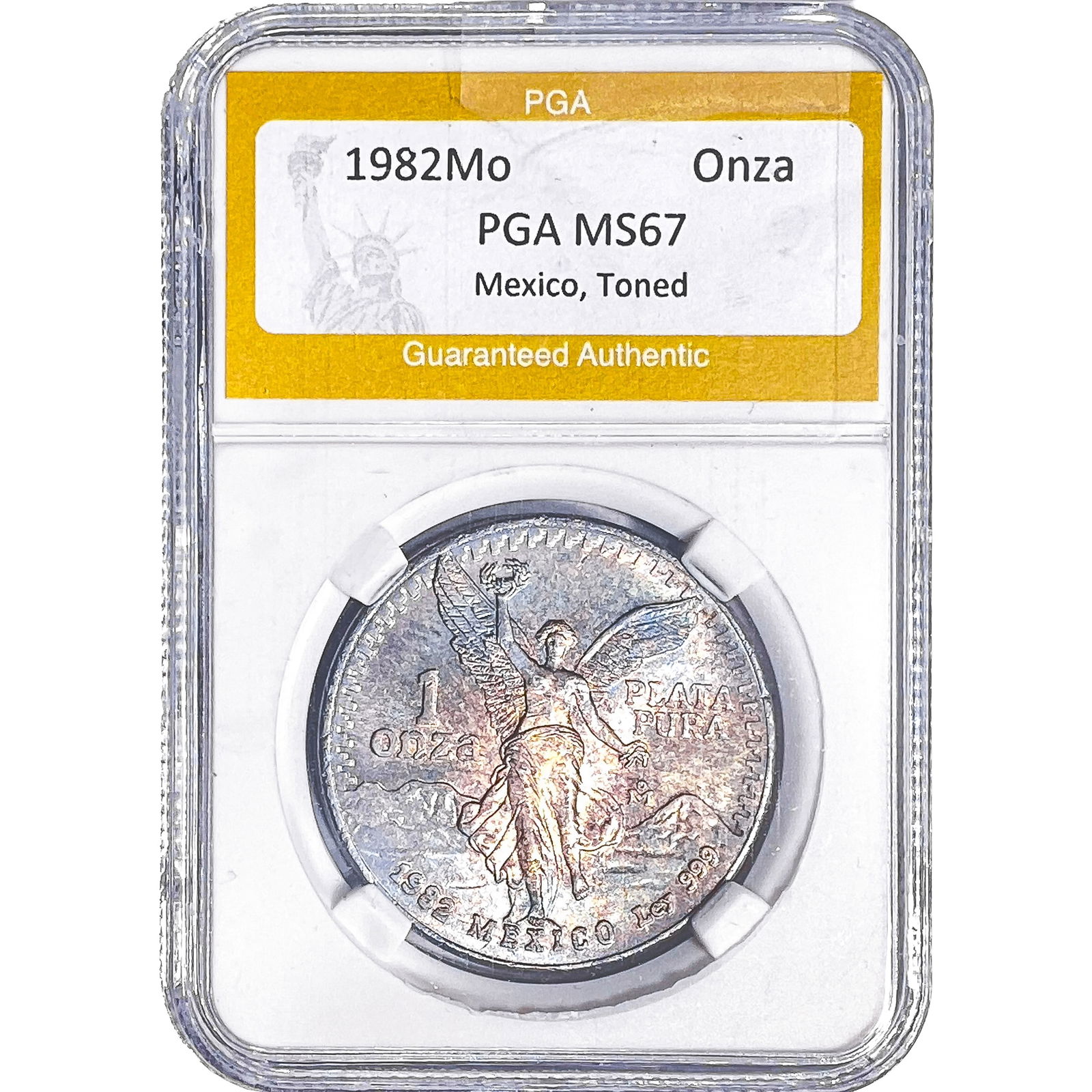 1982Mo Mexico Silver Onza PGA MS67 Toned: 1982Mo Mexico Silver Onza PGA MS67 Toned