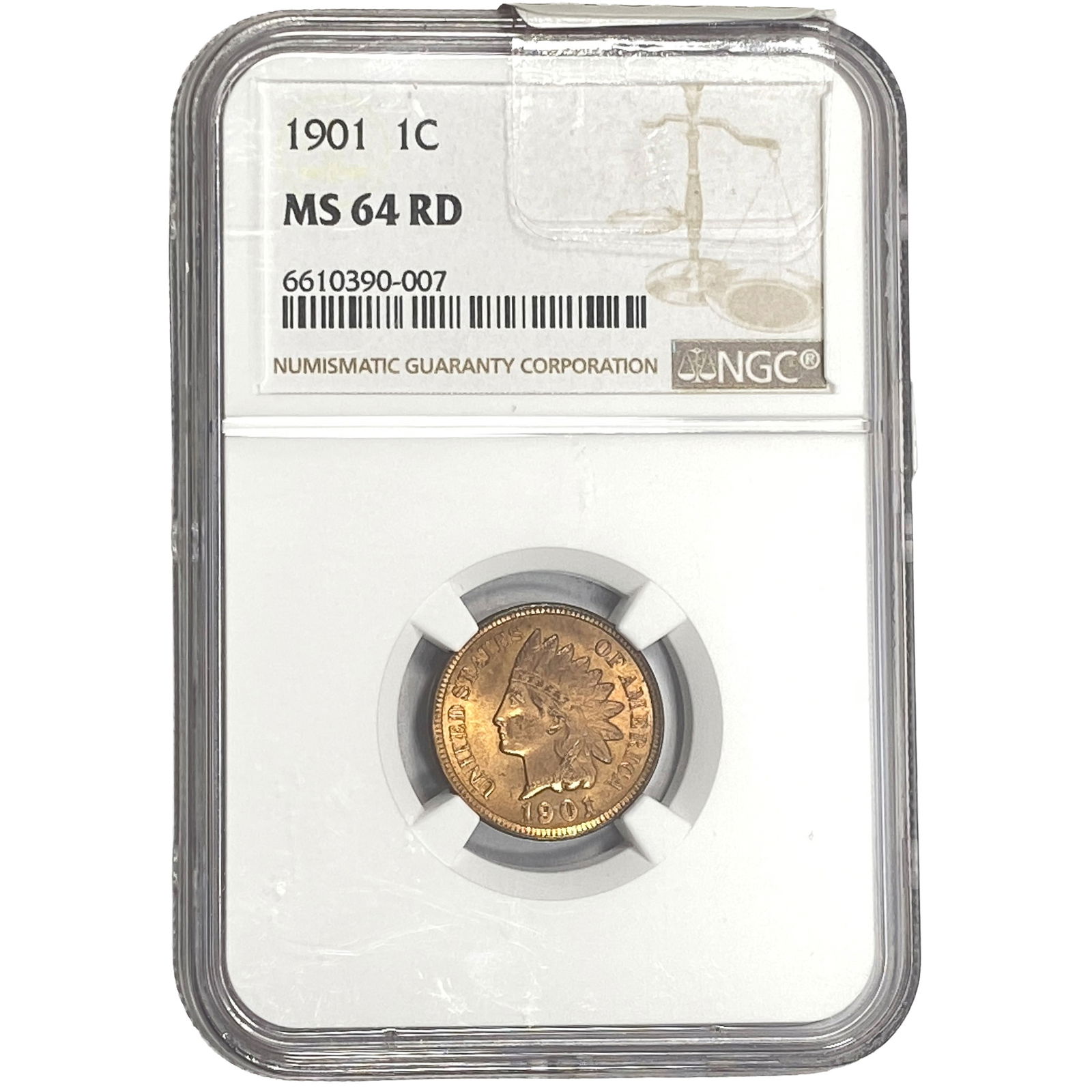 1901 Indian Head Cent NGC MS64 RD: 1901 Indian Head Cent NGC MS64 RD