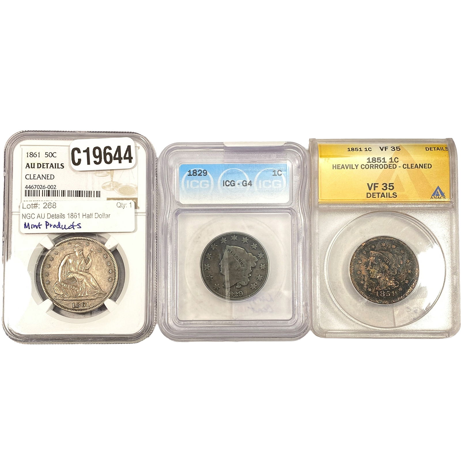 [3 Coins] 1829-1861 ICG/ANACS/NGC VF/G/AU4-35 (1 of 2)