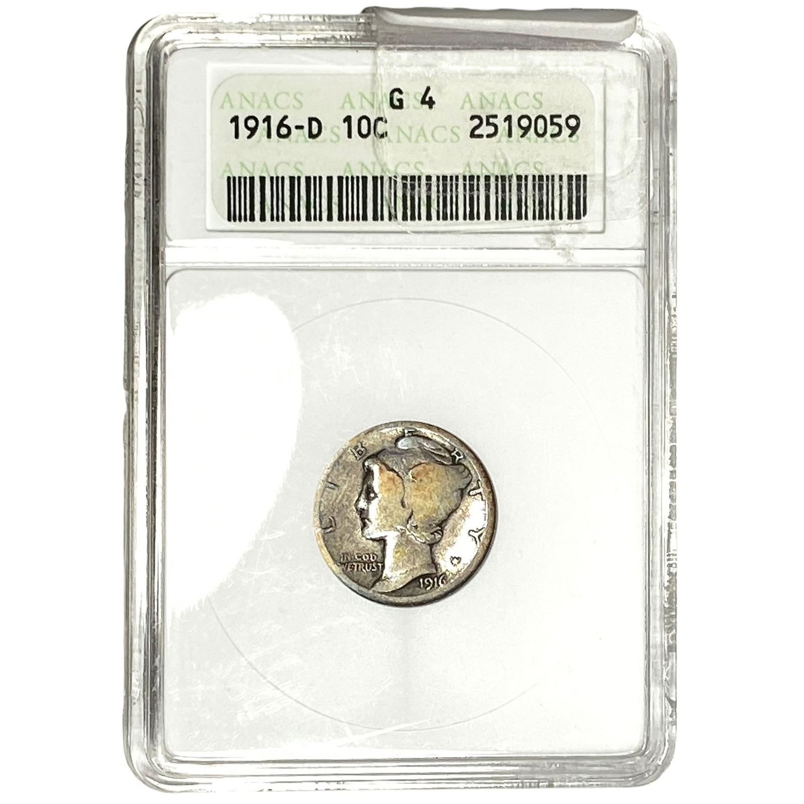 1916-D Mercury Silver Dime ANACS G4: 1916-D Mercury Silver Dime ANACS G4