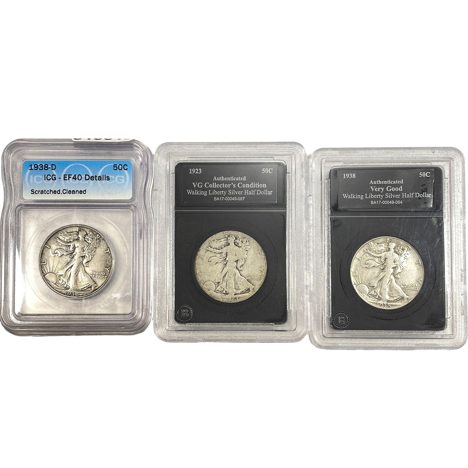 [3 Coins] 1923-1938 Walking Liberty Half Dollar ICG EF40: [3 Coins] 1923-1938 Walking Liberty Half Dollar ICG EF40