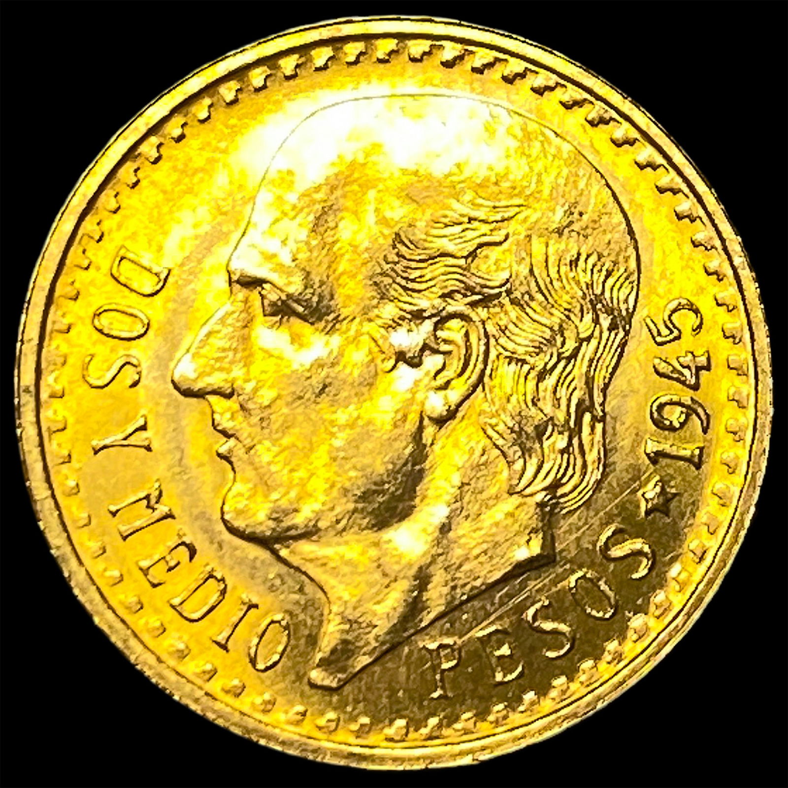 1945 Mexico Gold 2 1/2 Pesos GEM PROOF: 1945 Mexico Gold 2 1/2 Pesos GEM PROOF