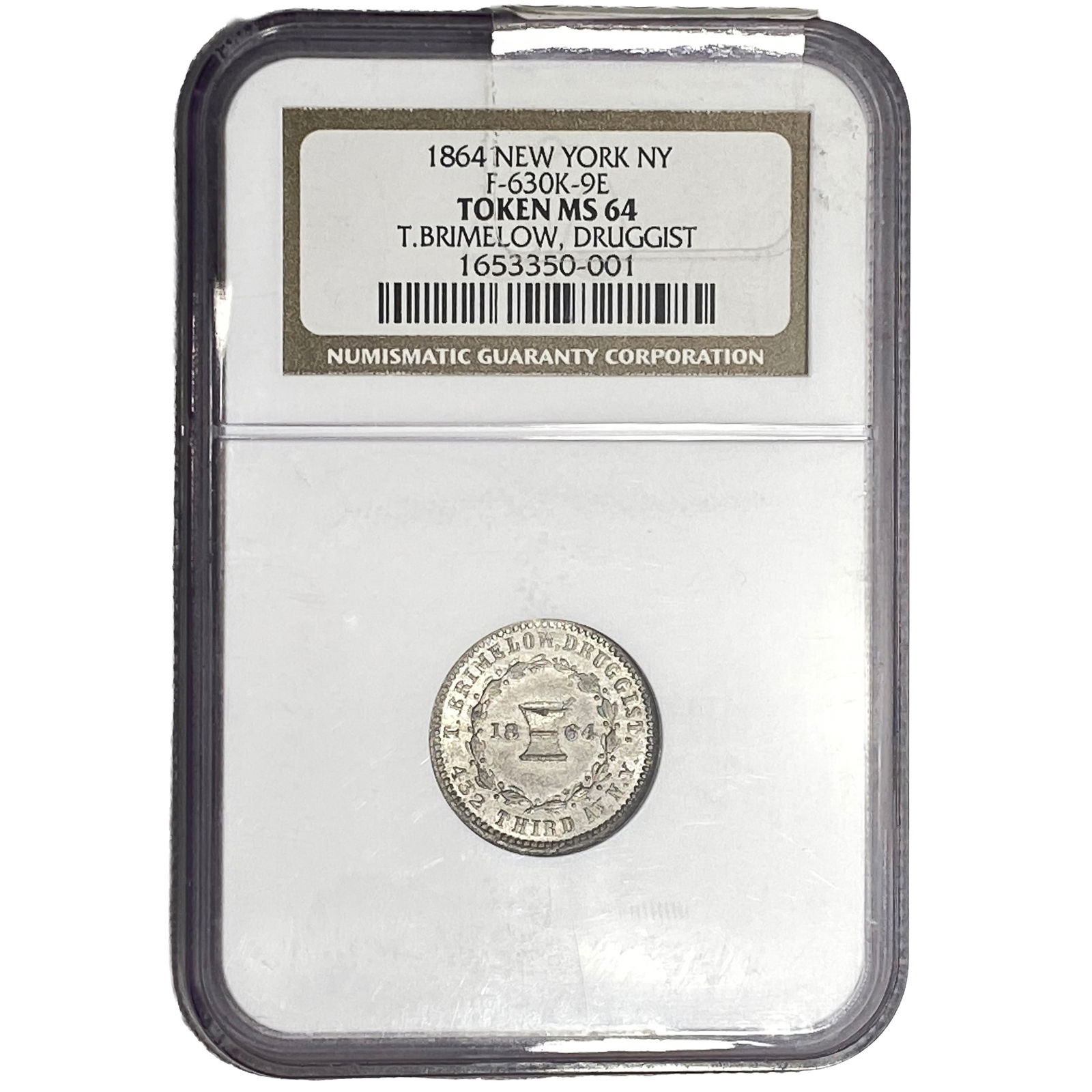 1864 NY Token NGC MS64: 1864 NY Token NGC MS64
