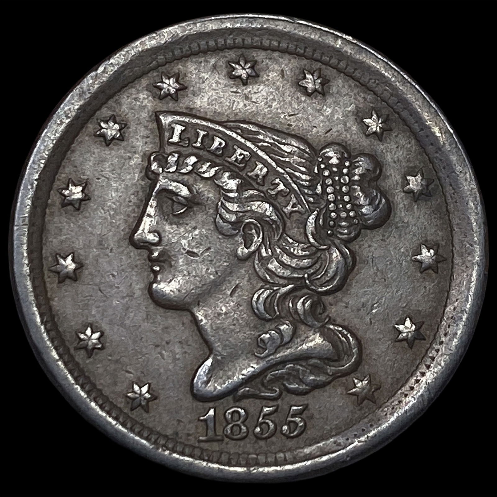 1855 Braided Hair Half Cent CLOSELY UNCIRCULATED: 1855 Braided Hair Half Cent CLOSELY UNCIRCULATED