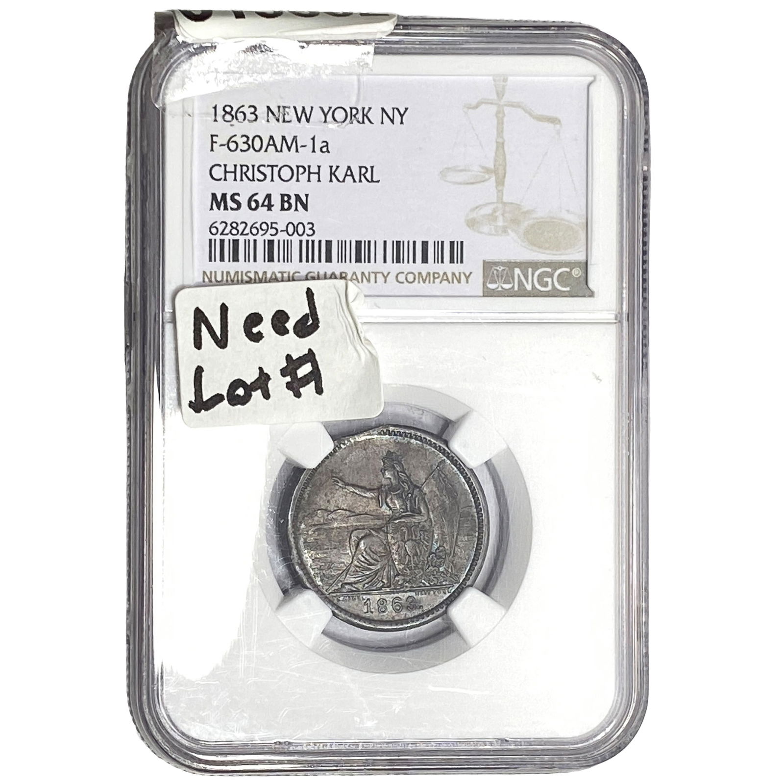 1863 NY Token NGC MS64 BN: 1863 NY Token NGC MS64 BN