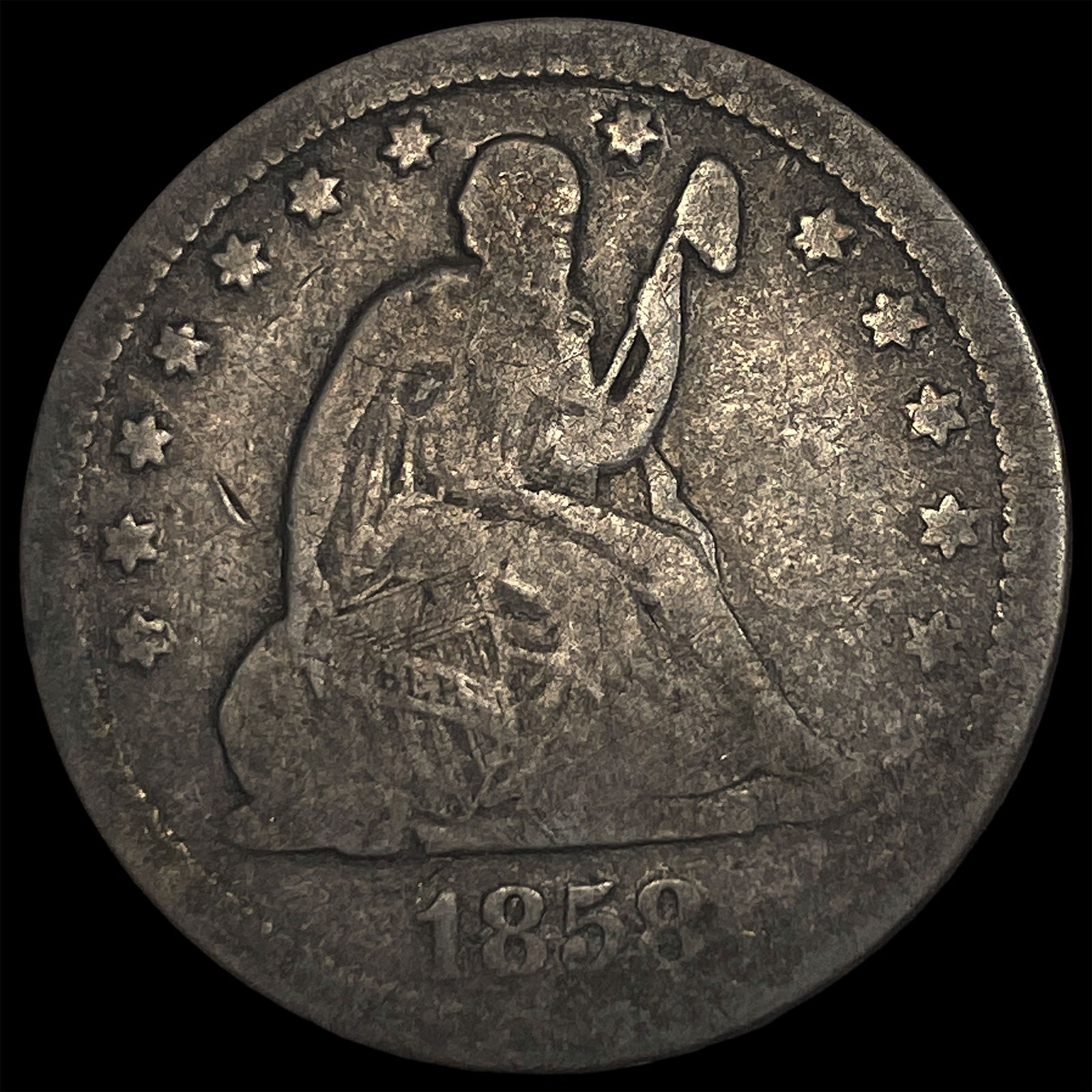 1858 Seated Liberty Quarter LIGHTLY CIRCULATED (1 of 2)