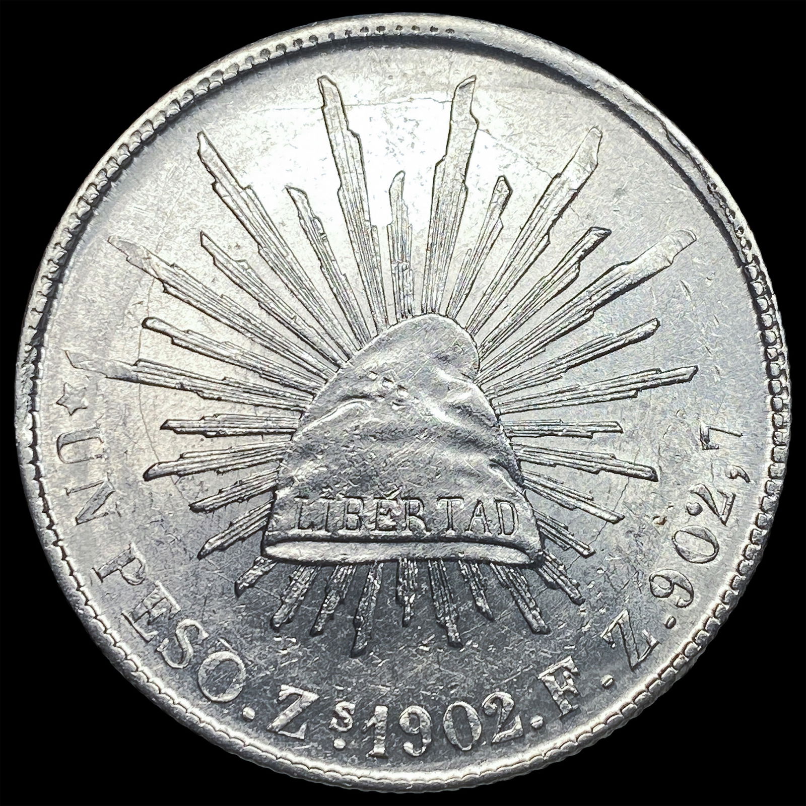 1902-Mo Zs Mexico Silver Peso CHOICE BU: 1902-Mo Zs Mexico Silver Peso CHOICE BU