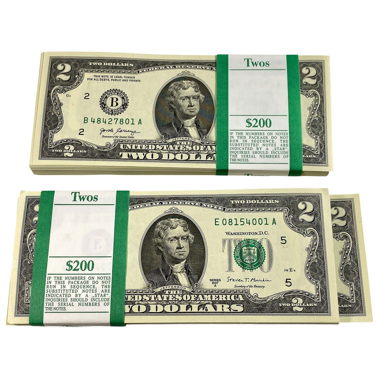 2017 Green Seal Note $2 in 2 Bundles: 2017 Green Seal Note $2 in 2 Bundles