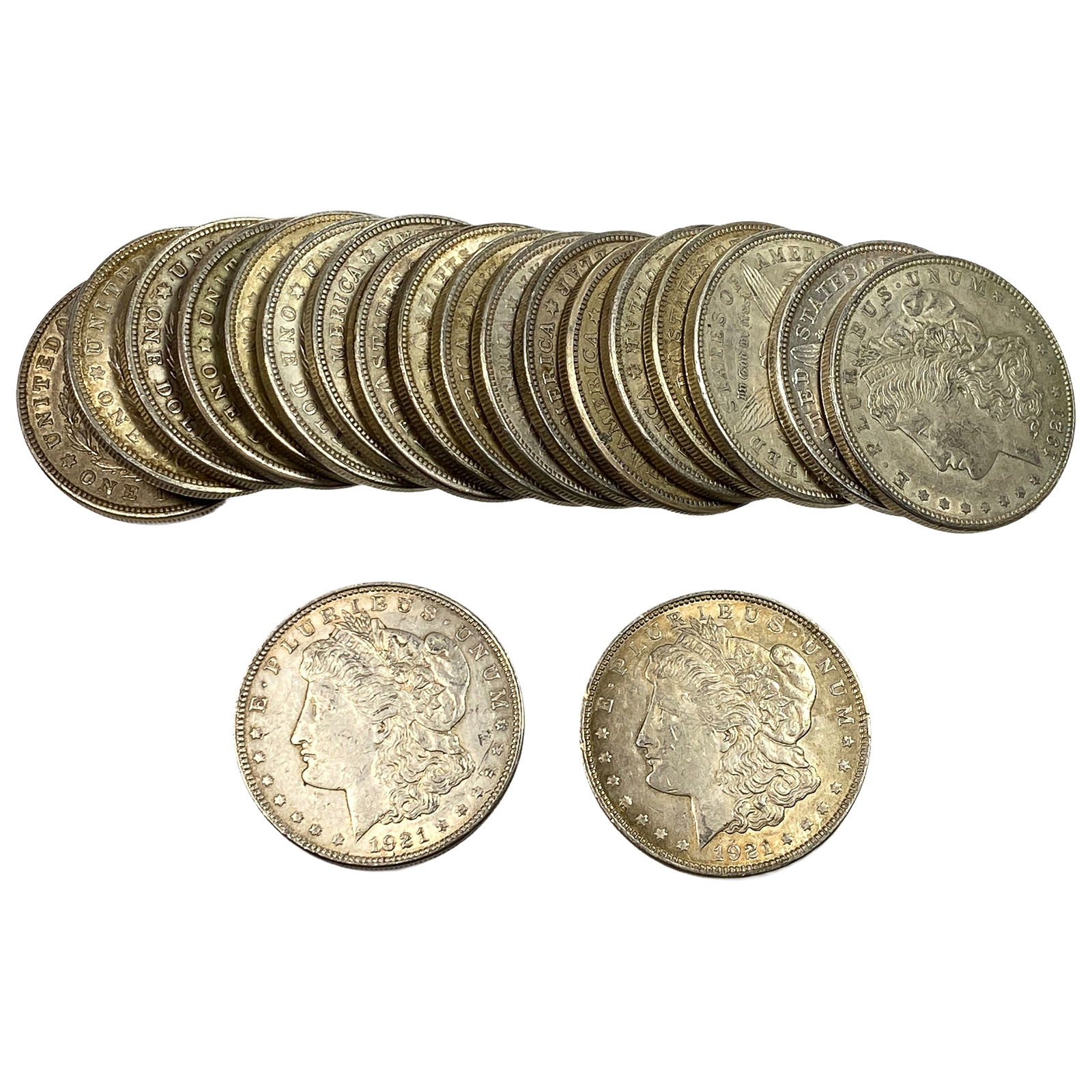 1921 Tube of Silver Morgan $1s: 1921 Tube of Silver Morgan $1s