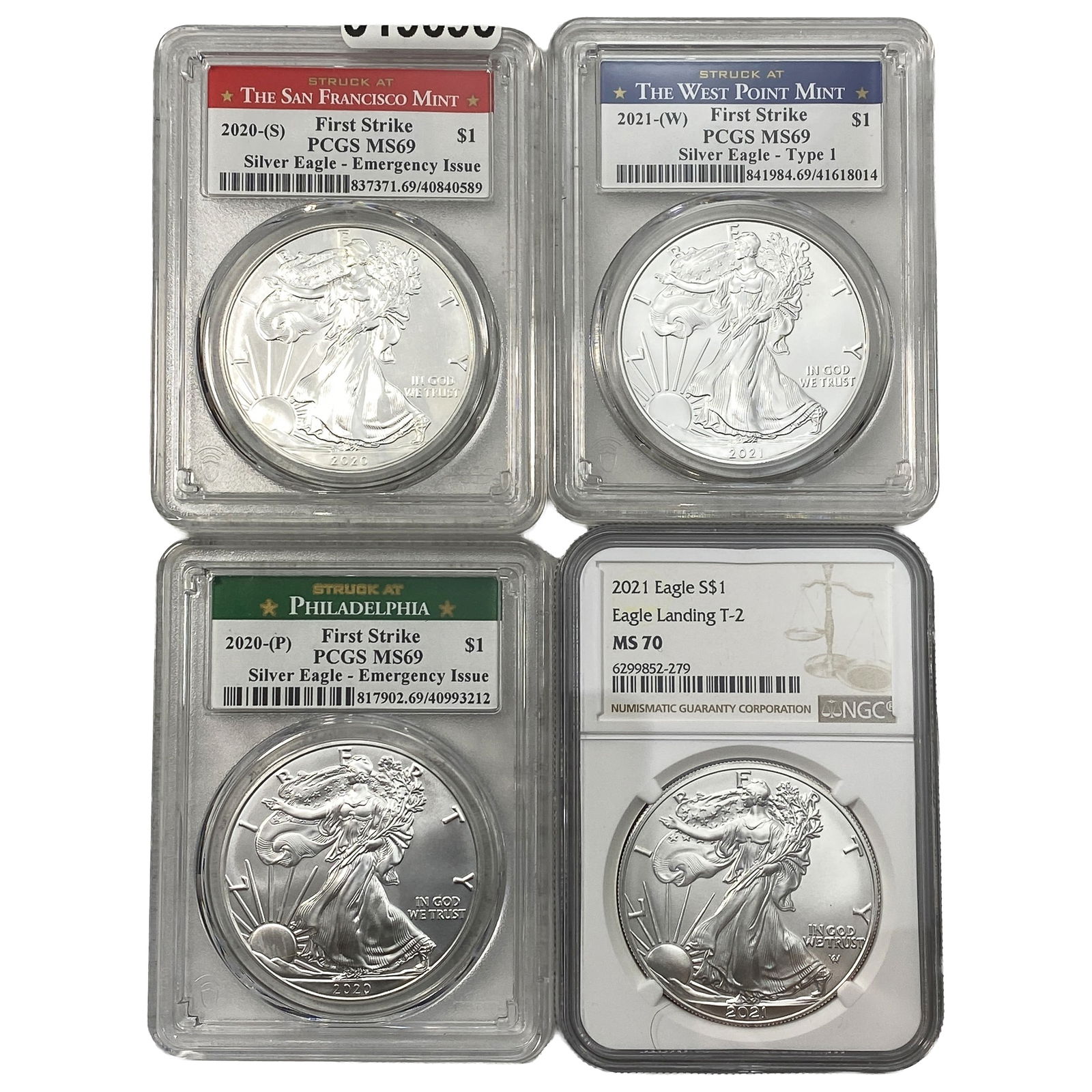 [4 Coins] 2020-2021 Silver Eagle NGC/PCGS MS69-70: [4 Coins] 2020-2021 Silver Eagle NGC/PCGS MS69-70