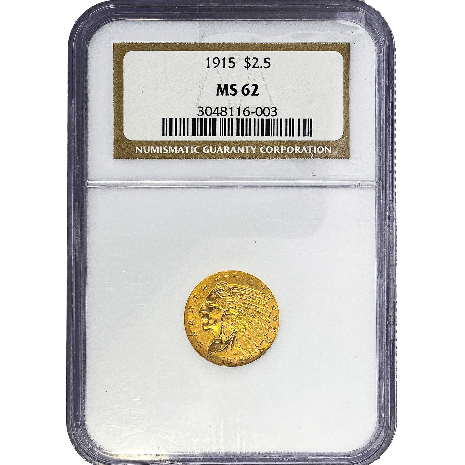 1915 $2.50 Gold Quarter Eagle NGC MS62: 1915 $2.50 Gold Quarter Eagle NGC MS62