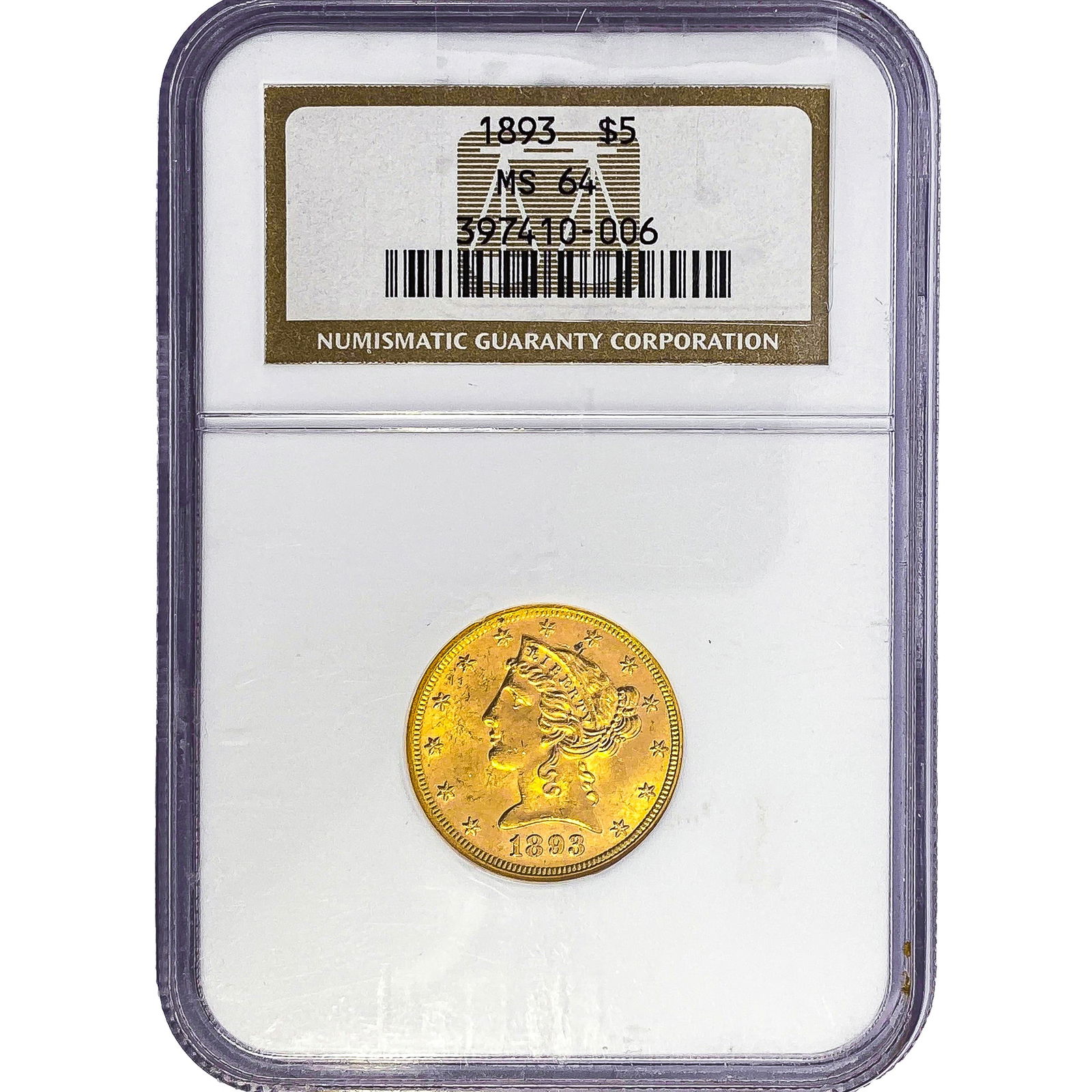 1893 $5 Gold Half Eagle NGC MS64: 1893 $5 Gold Half Eagle NGC MS64