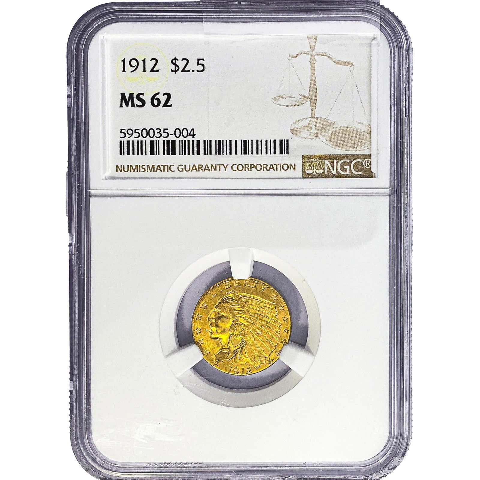 1912 $2.50 Gold Quarter Eagle NGC MS62: 1912 $2.50 Gold Quarter Eagle NGC MS62