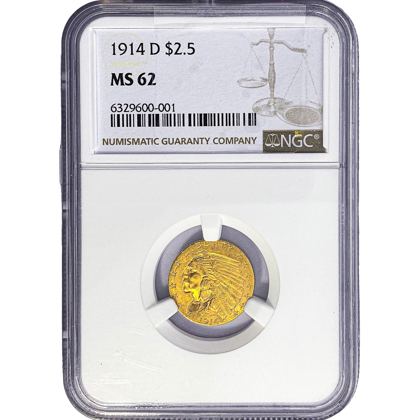 1914-D $2.50 Gold Quarter Eagle NGC MS62: 1914-D $2.50 Gold Quarter Eagle NGC MS62