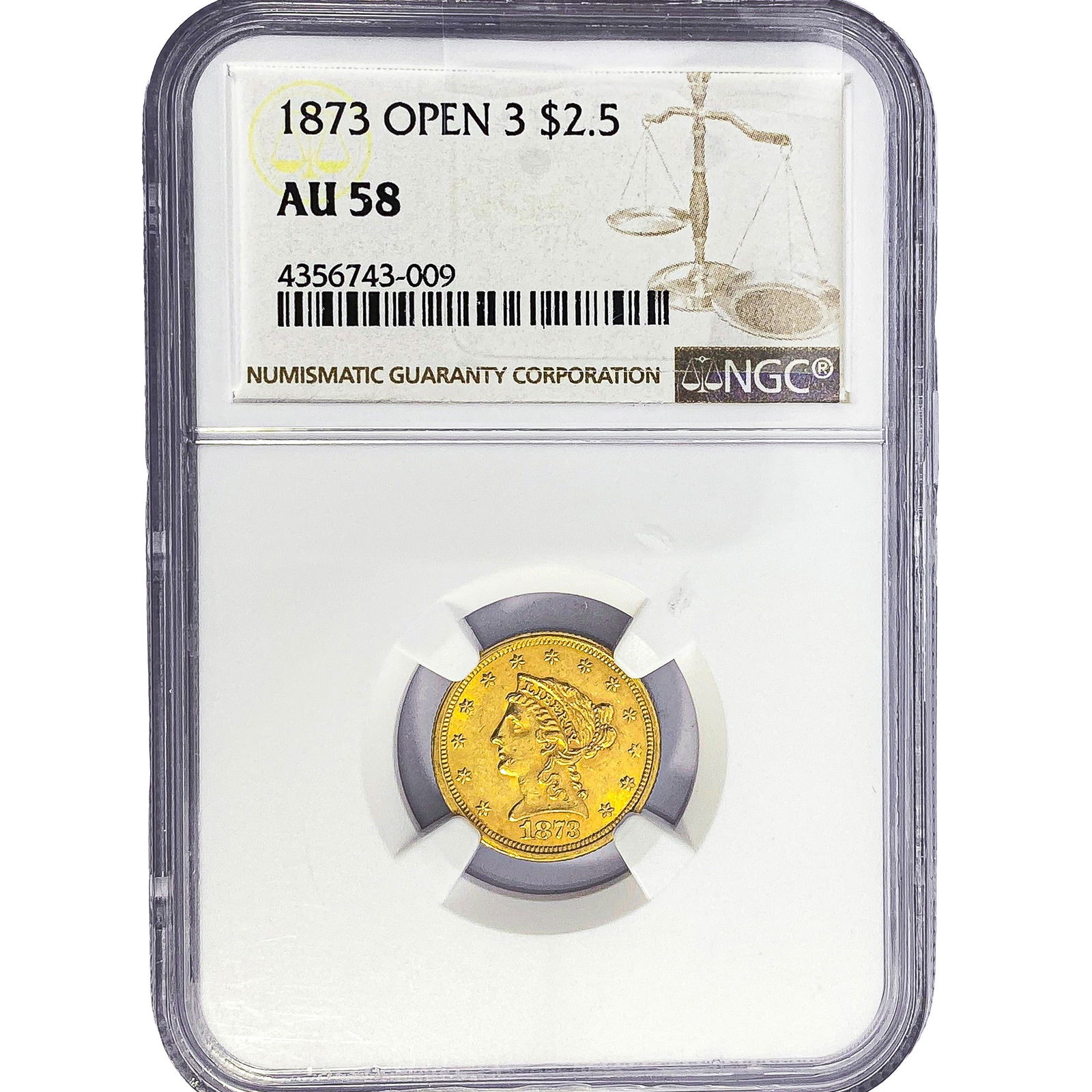 1873 $2.50 Gold Quarter Eagle NGC AU58 (1 of 2)