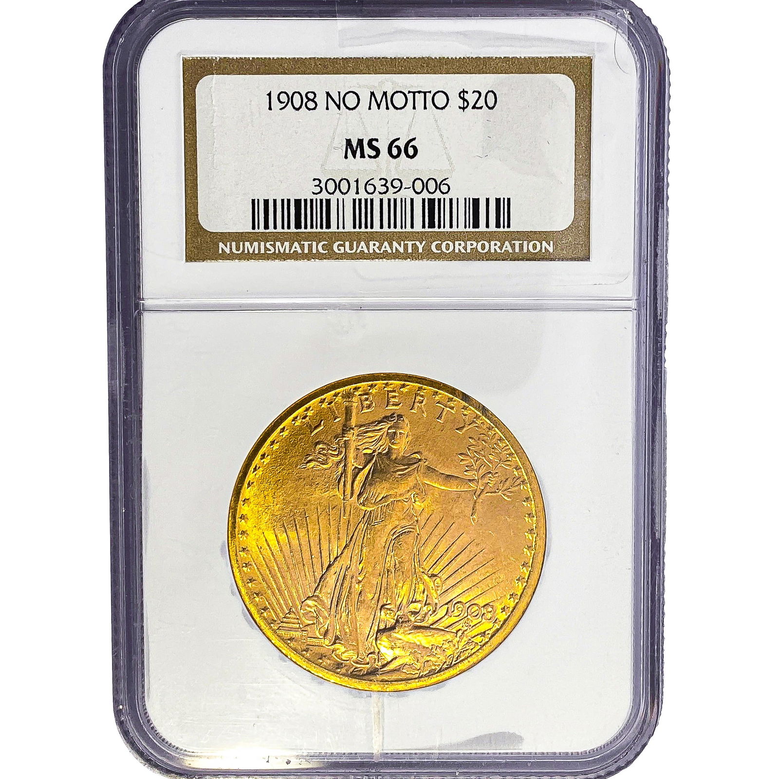 1908 $20 Gold Double Eagle NGC MS66 No Motto: 1908 $20 Gold Double Eagle NGC MS66 No Motto