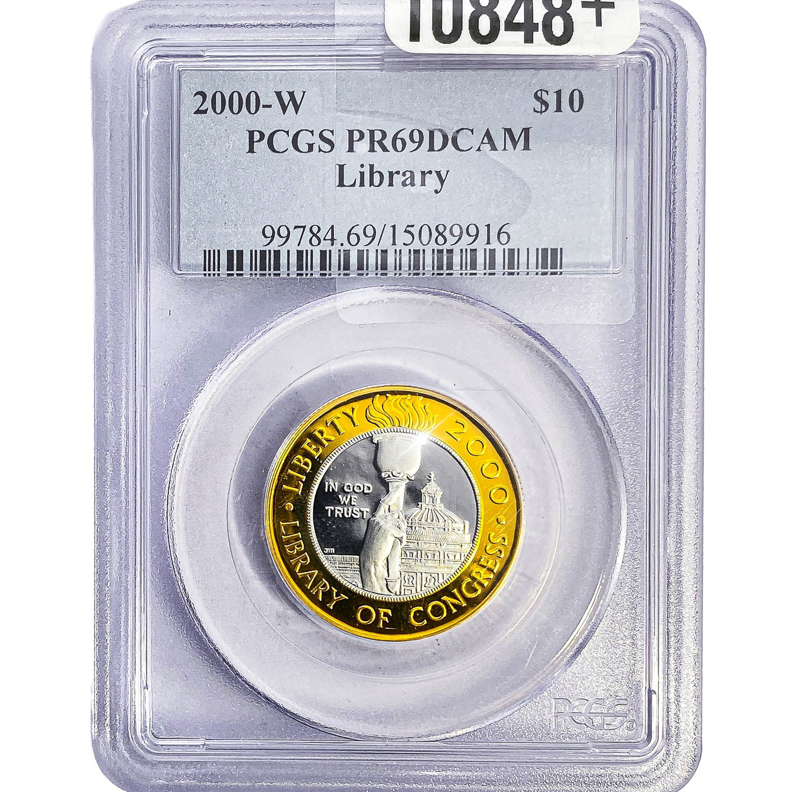 2000-W U.S. Library of Congress Bimetallic $10 PCGS: 2000-W U.S. Library of Congress Bimetallic $10 PCGS