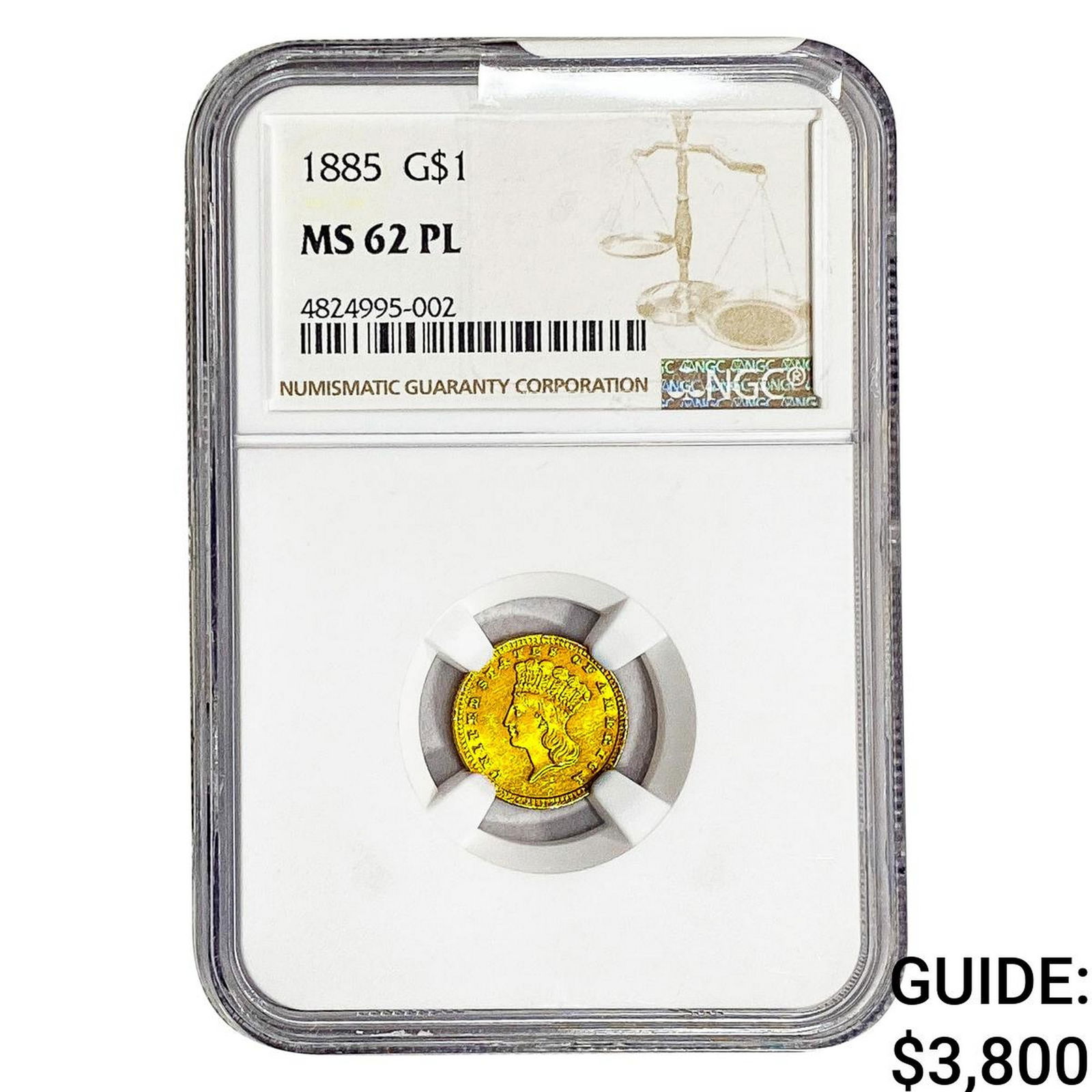 1885 Rare Gold Dollar NGC MS62 PL: 1885 Rare Gold Dollar NGC MS62 PL