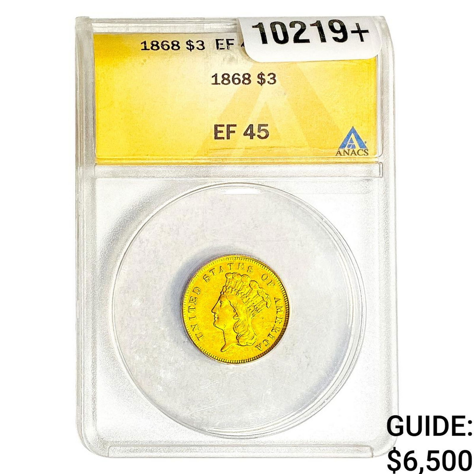 1868 $3 Gold Piece ANACS EF45: 1868 $3 Gold Piece ANACS EF45