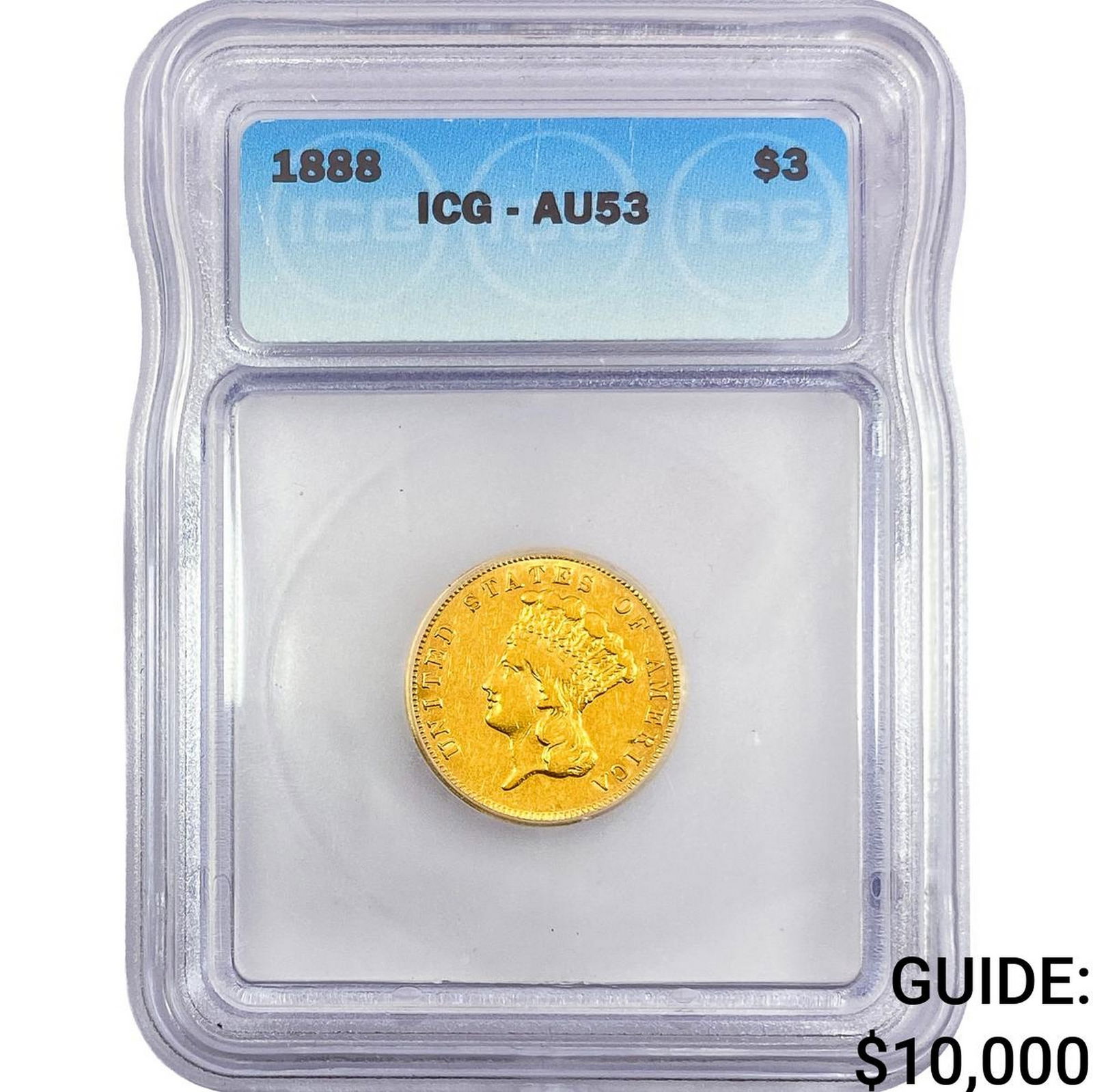 1888 $3 Gold Piece ICG AU53: 1888 $3 Gold Piece ICG AU53