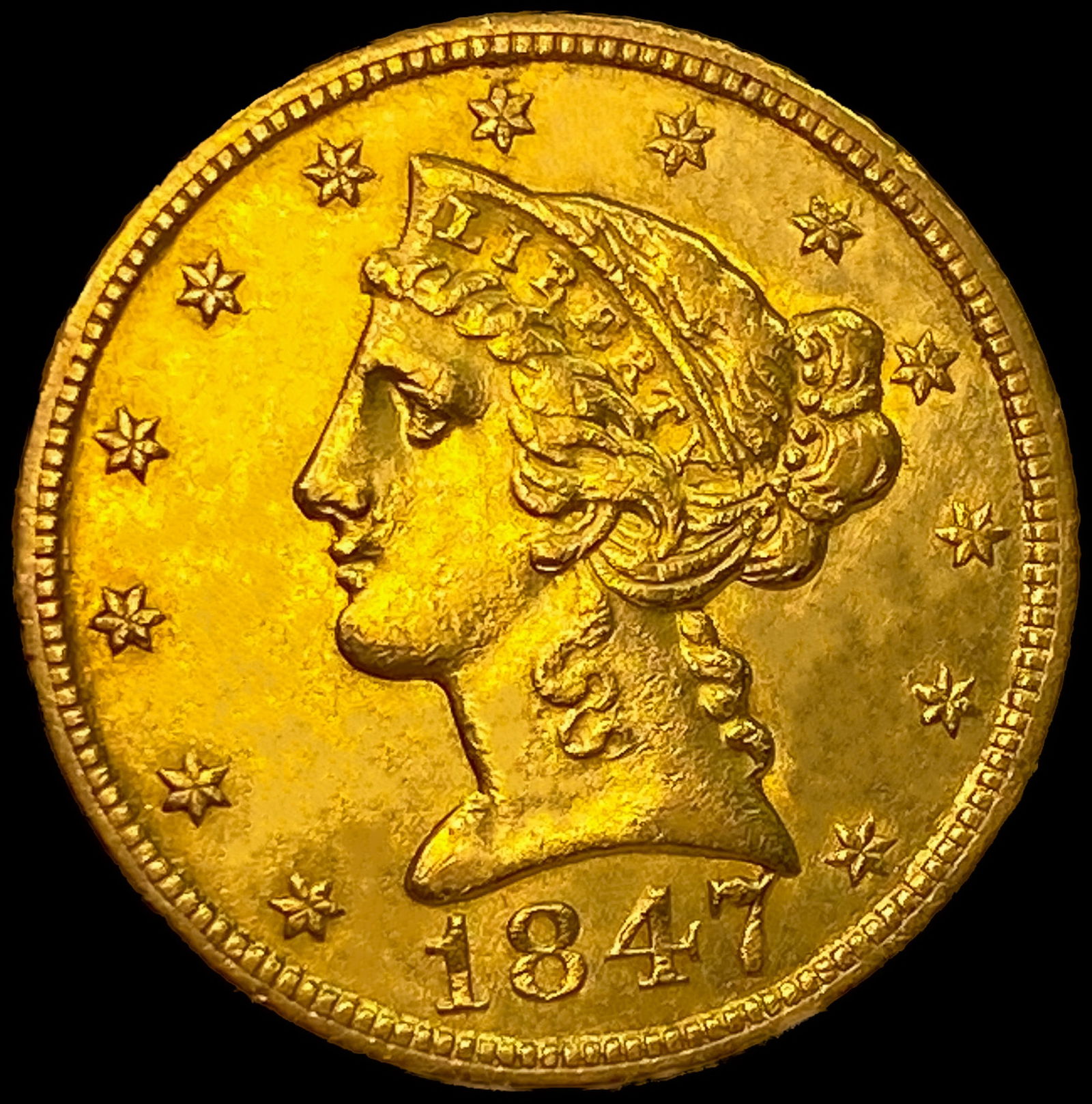 1847-C $5 Gold Half Eagle: 1847-C $5 Gold Half Eagle