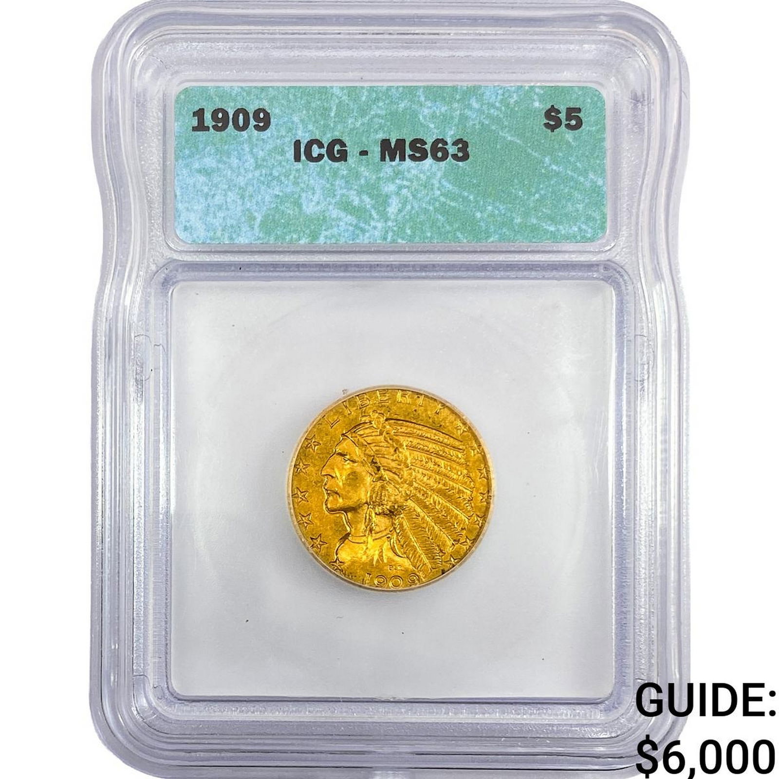1909 $5 Gold Half Eagle ICG MS63: 1909 $5 Gold Half Eagle ICG MS63