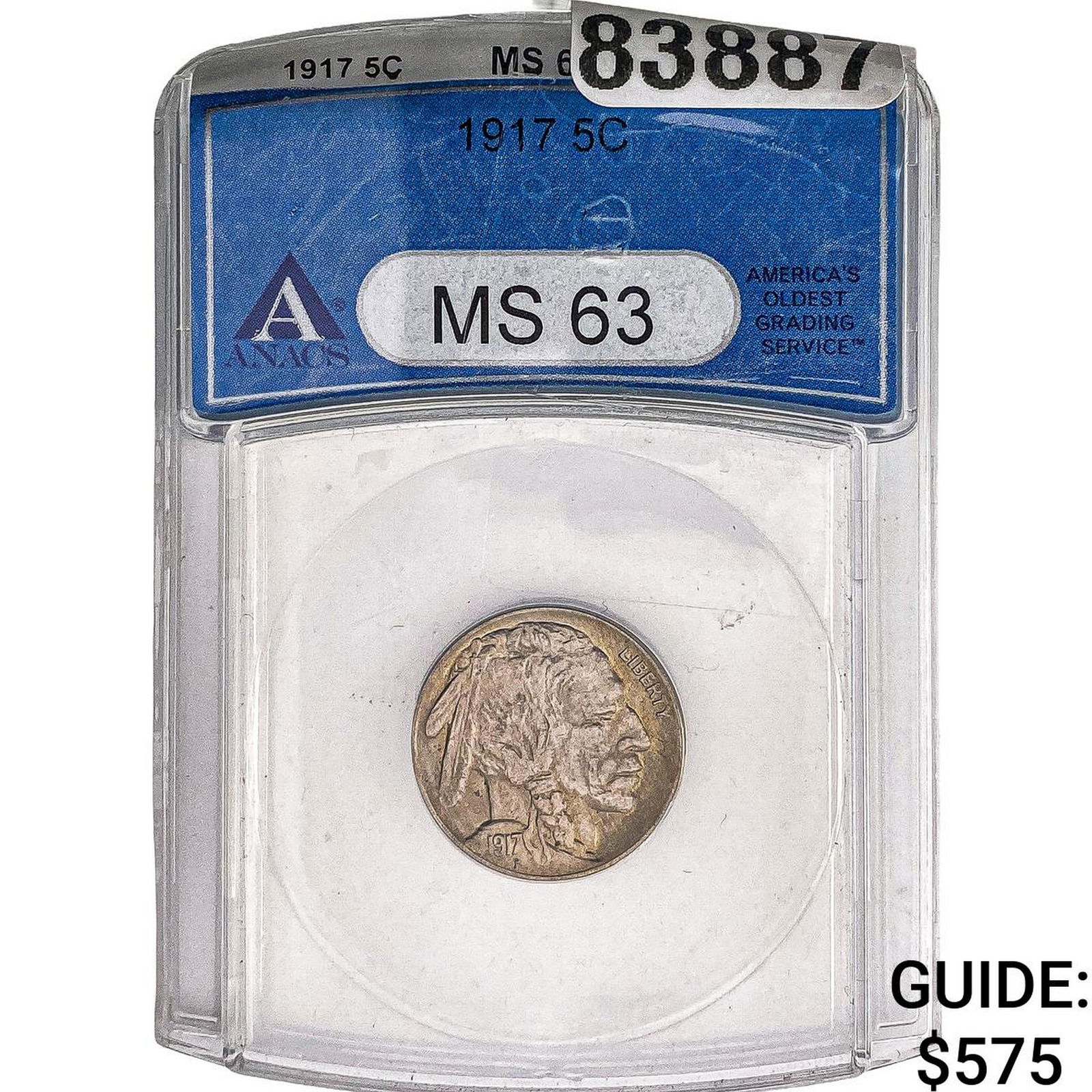 1917 Buffalo Nickel ANACS MS63: 1917 Buffalo Nickel ANACS MS63