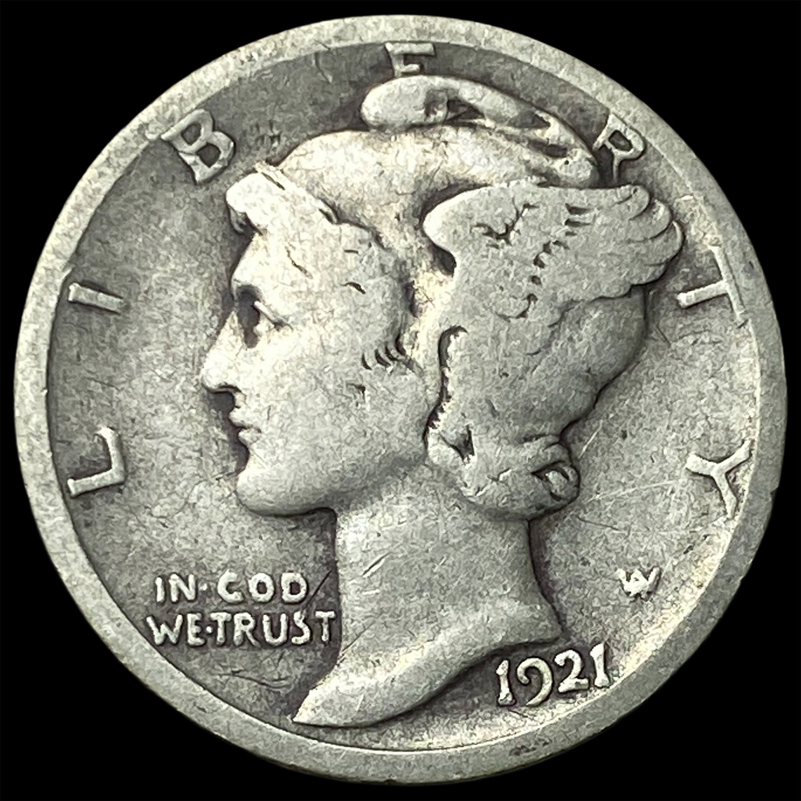 1921-D Silver Mercury Dime LIGHTLY CIRCULATED: 1921-D Silver Mercury Dime LIGHTLY CIRCULATED