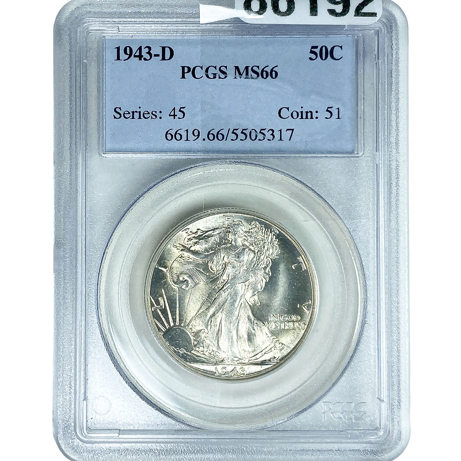 1943-D Walking Liberty Half Dollar PCGS MS66: 1943-D Walking Liberty Half Dollar PCGS MS66