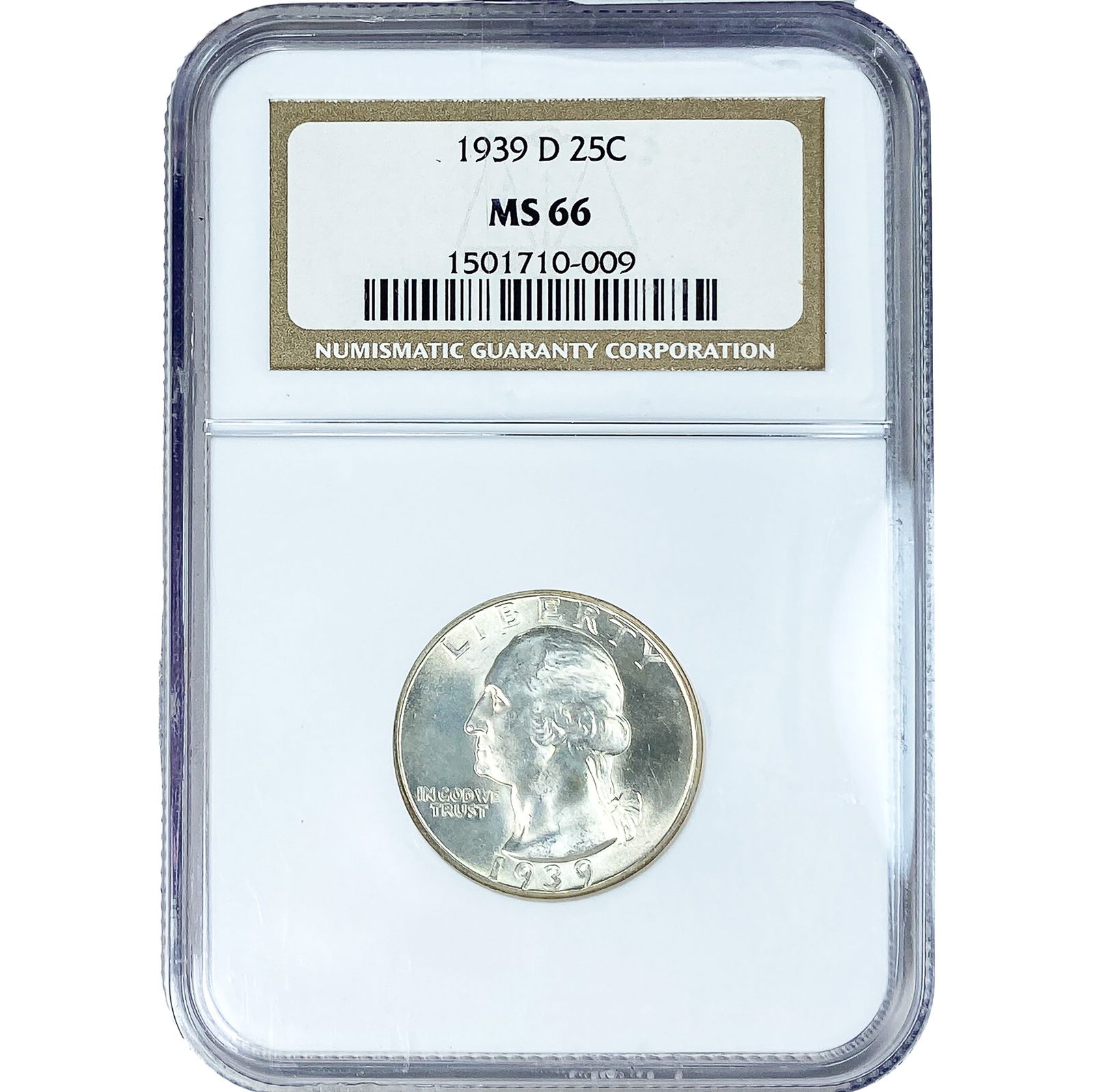 1939-D Washington Silver Quarter NGC MS66: 1939-D Washington Silver Quarter NGC MS66