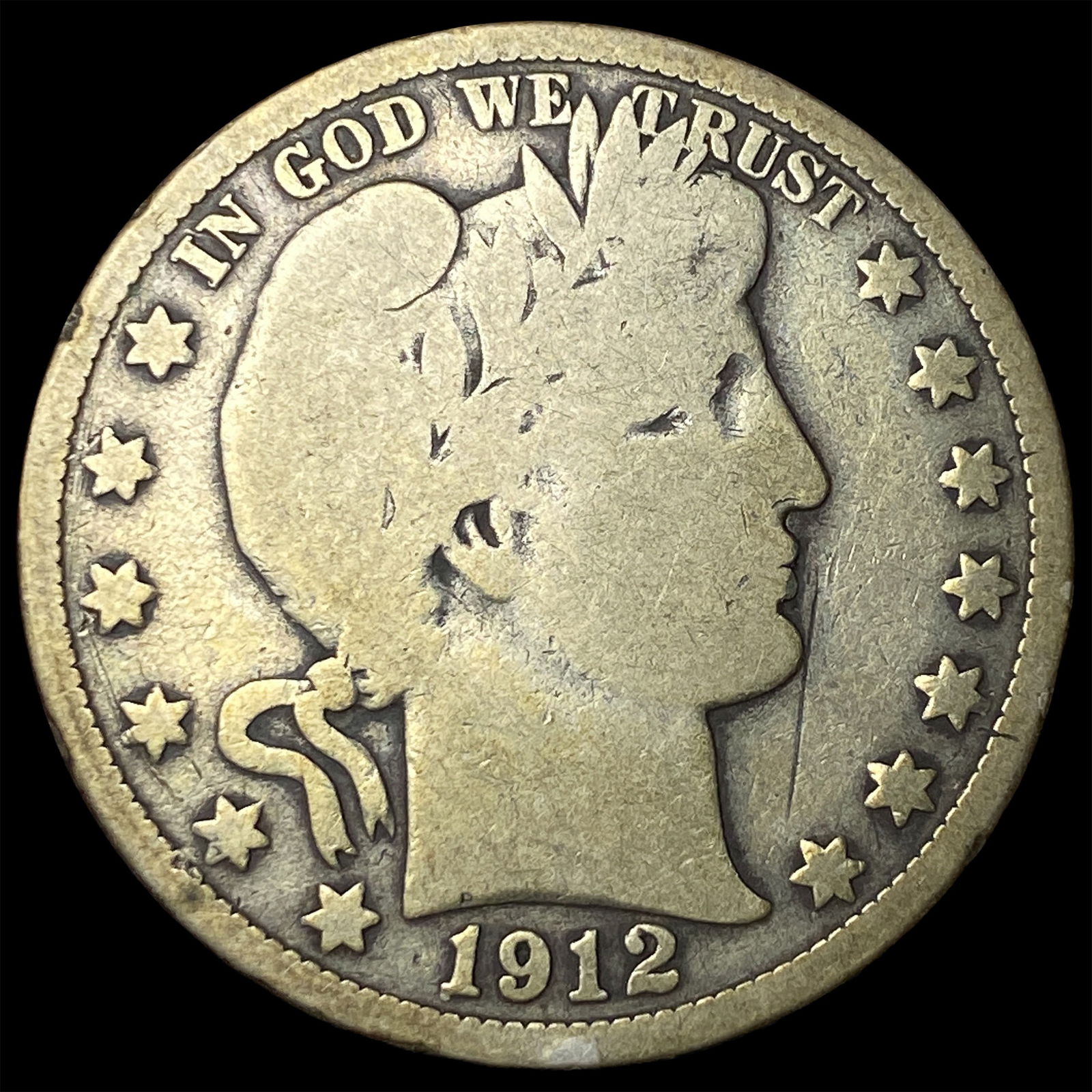 1912 Silver Half Dollar (Barber) NICELY CIRCULATED: 1912 Silver Half Dollar (Barber) NICELY CIRCULATED